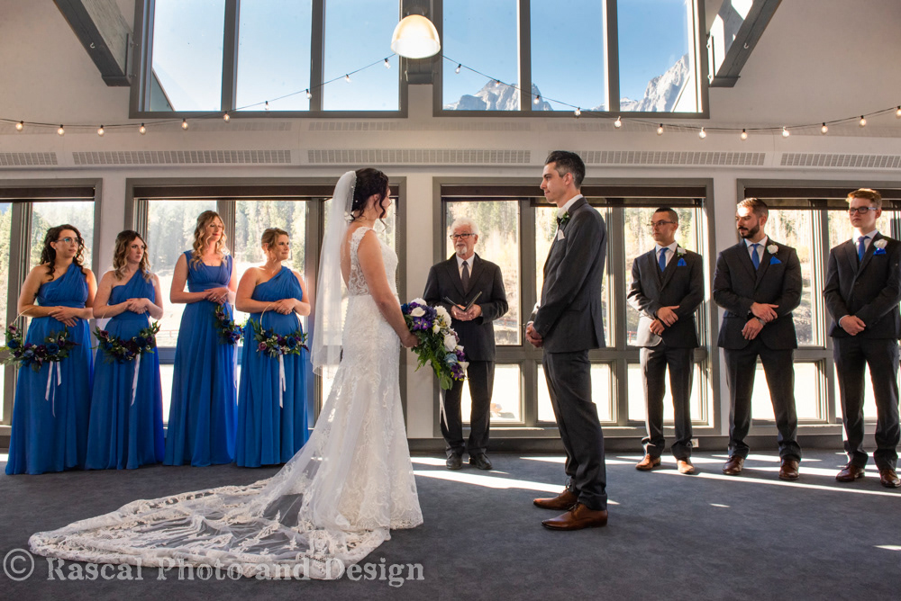Wedding ceremony at the Nordic Centre in Canmore Alberta with Cornerstone Weddings