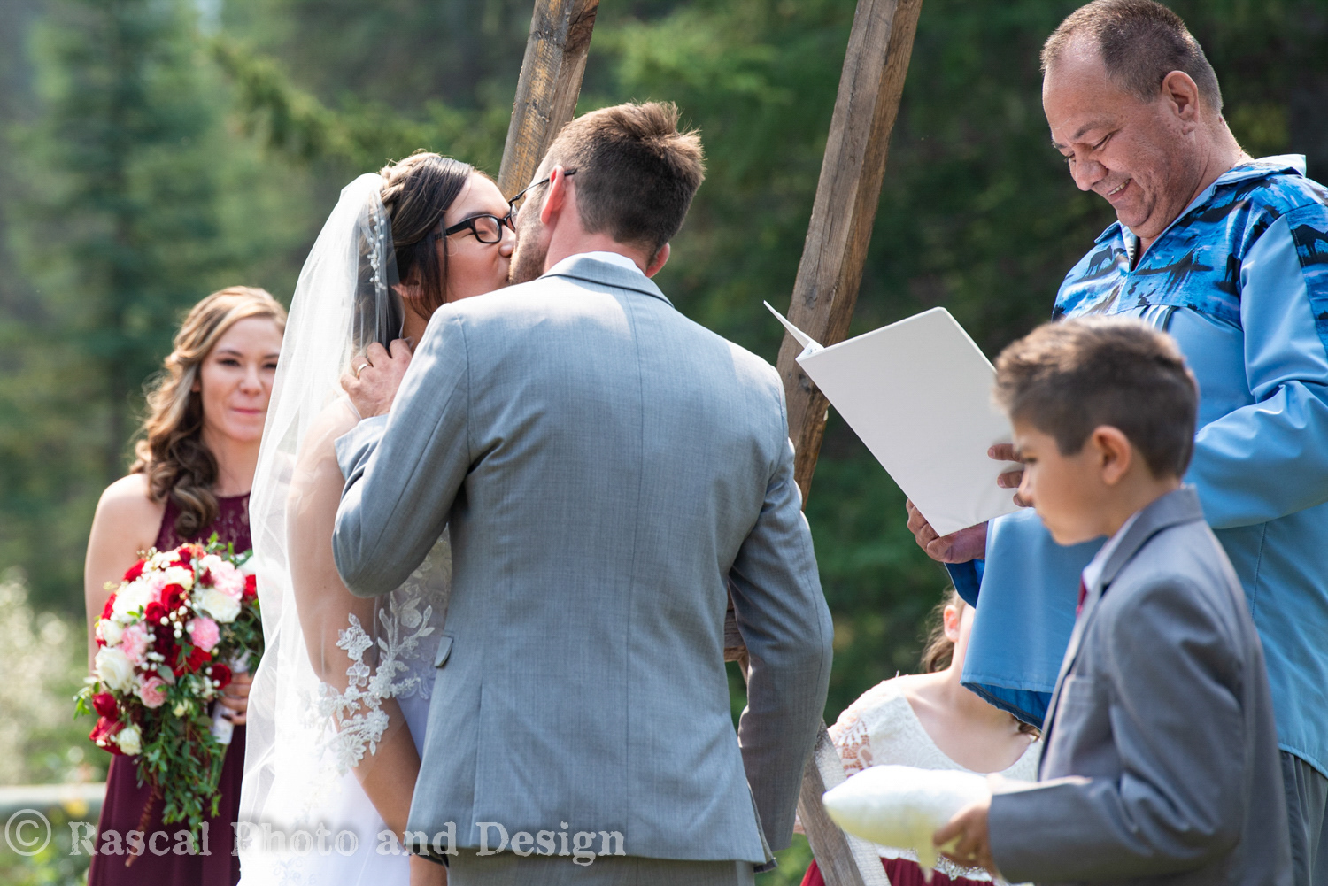 Wedding ceremony at the Nordic Centre in Canmore Alberta with Cornerstone Weddings