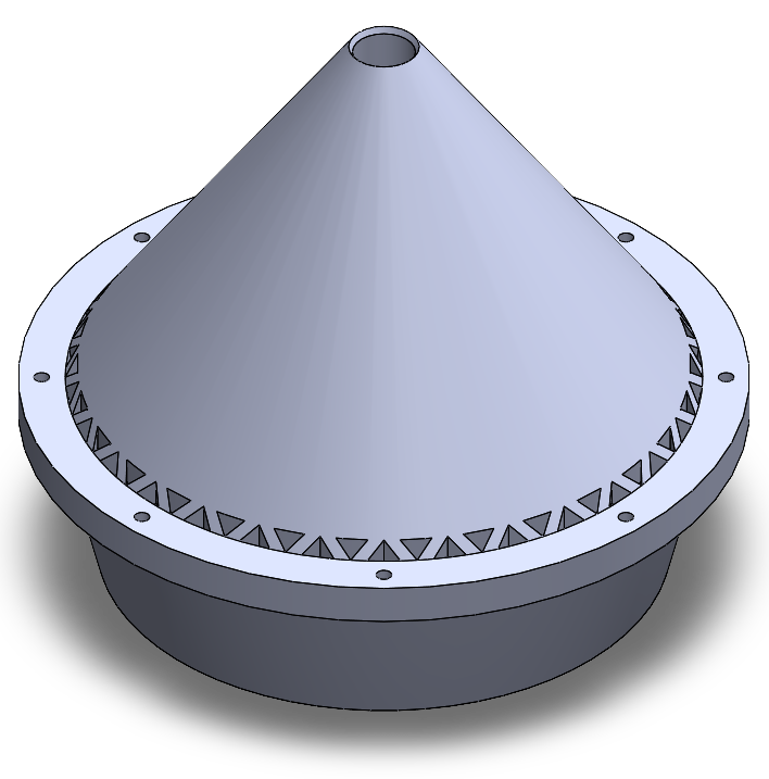 Closeup of funnel and its latticed sieve that feeds into the funnel