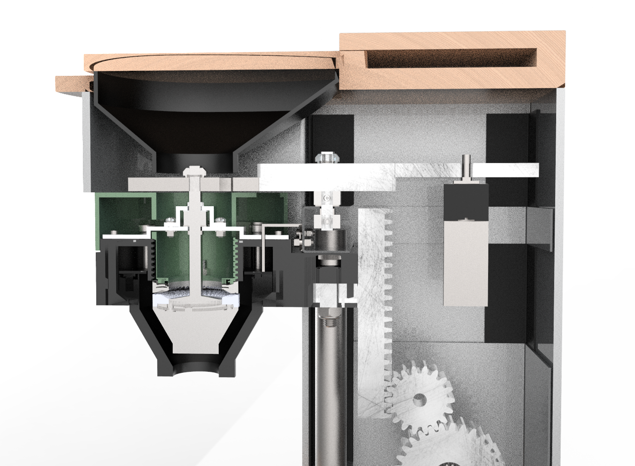 Cutaway side view of all mechanisms
