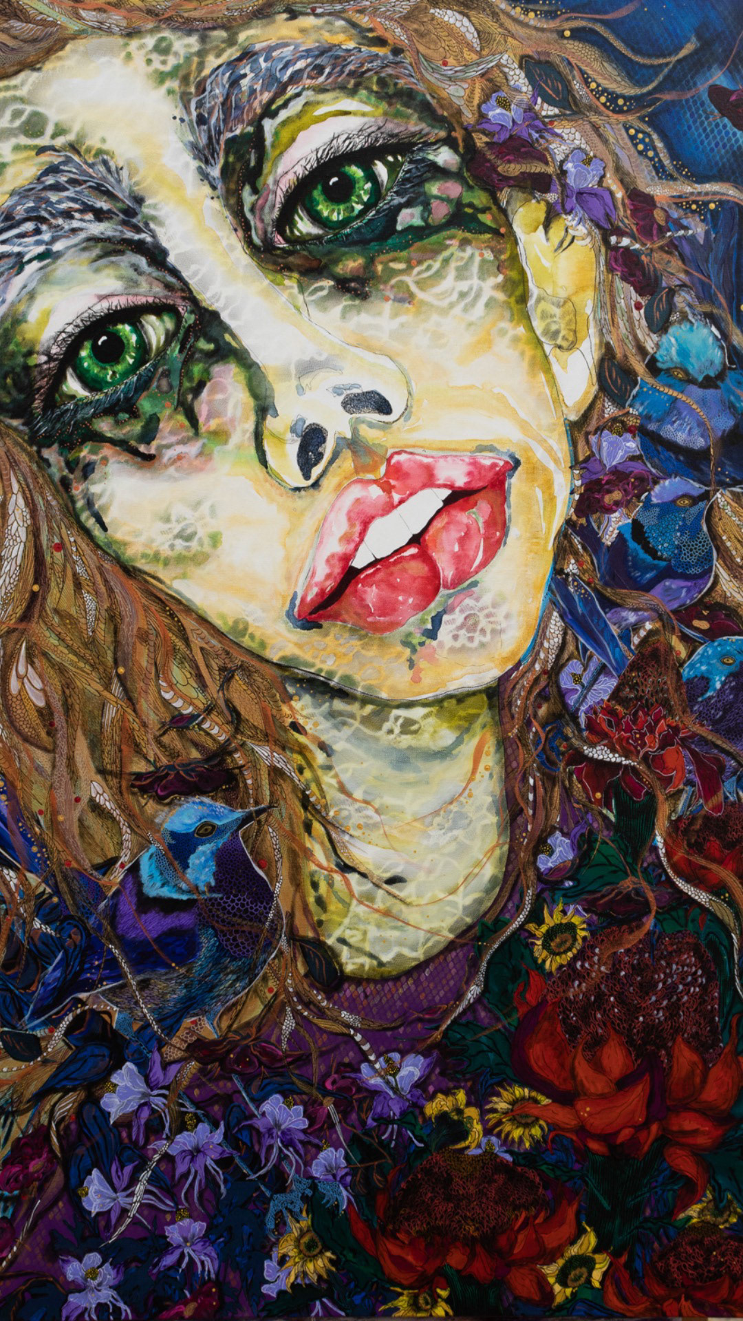 'Girl with Flowers and Feathers' 91x121cm