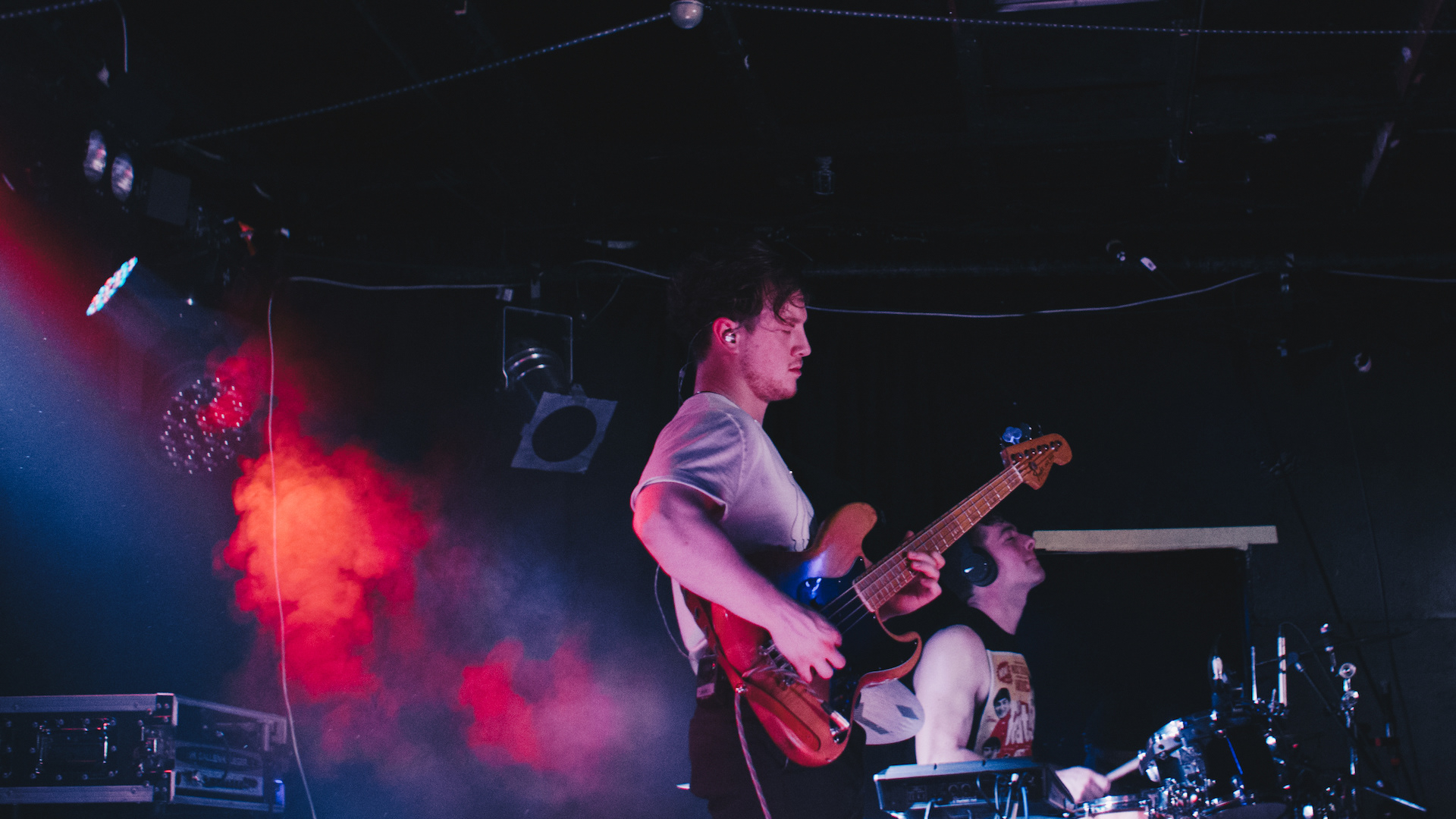 Sam slapping the bass 2.0 and Matt smashing the drum kit