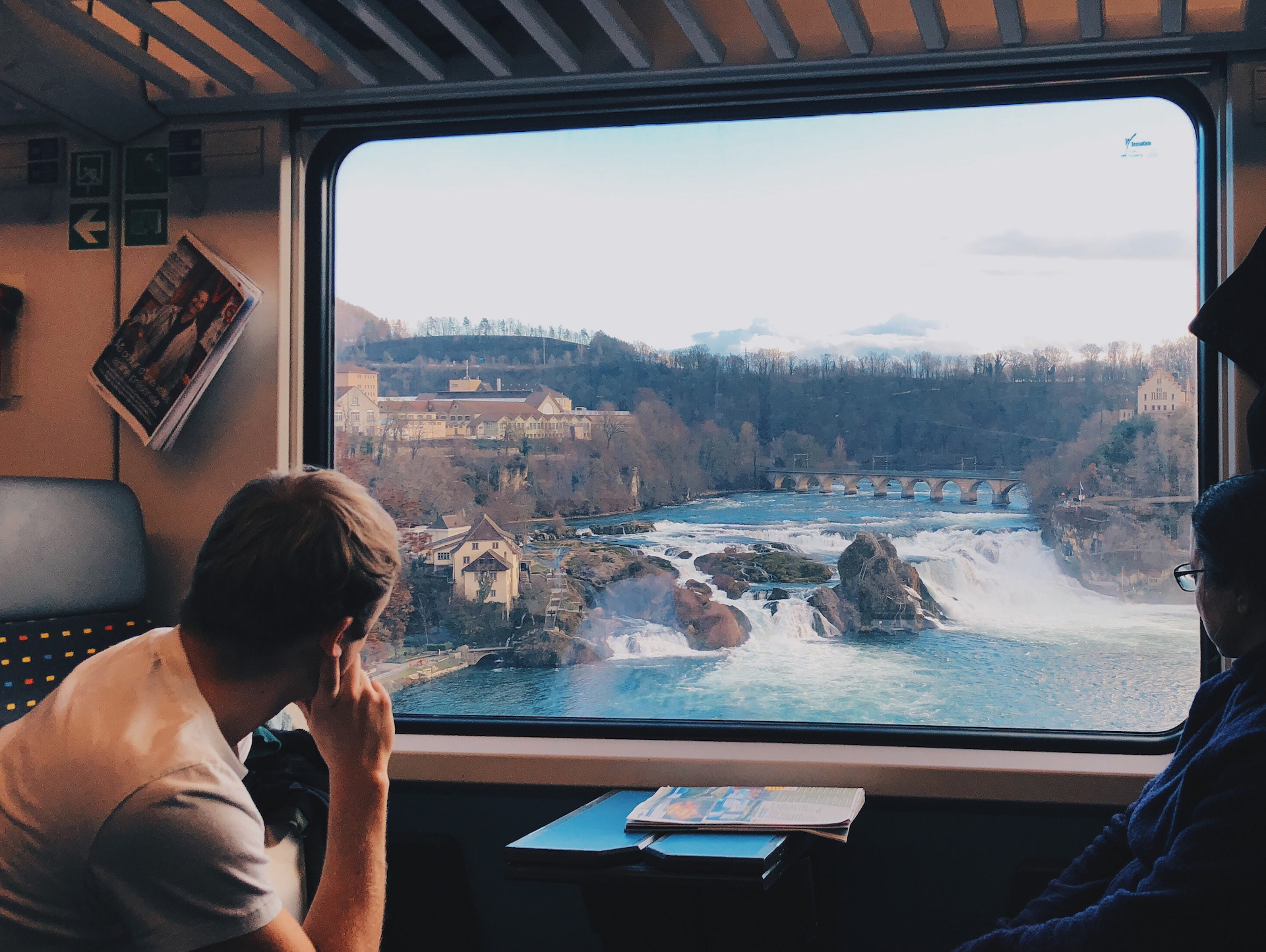 Train passing Rhein Falls, Schweiz
