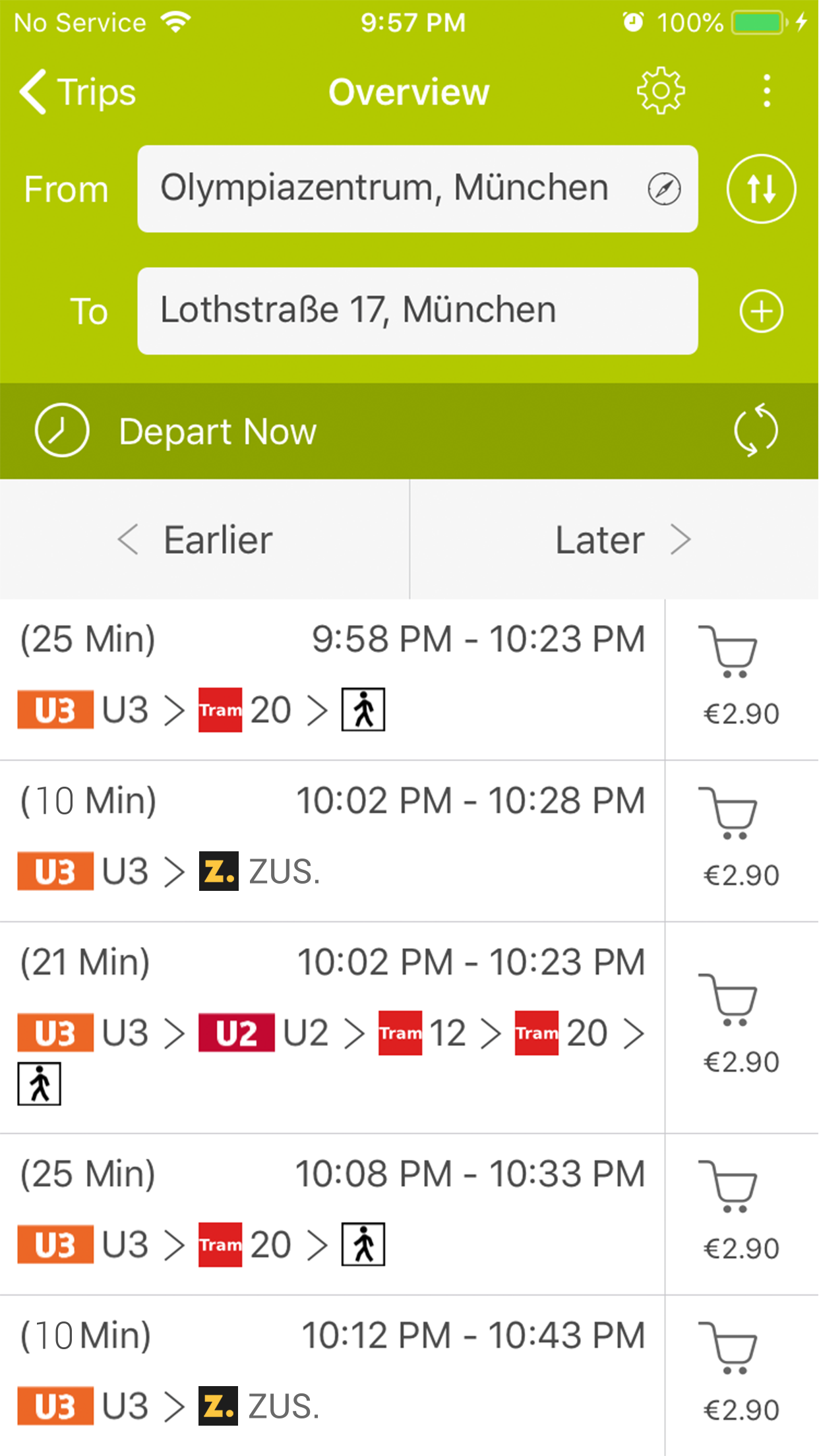 ZUS recommendation in the Munich Journey Planning App