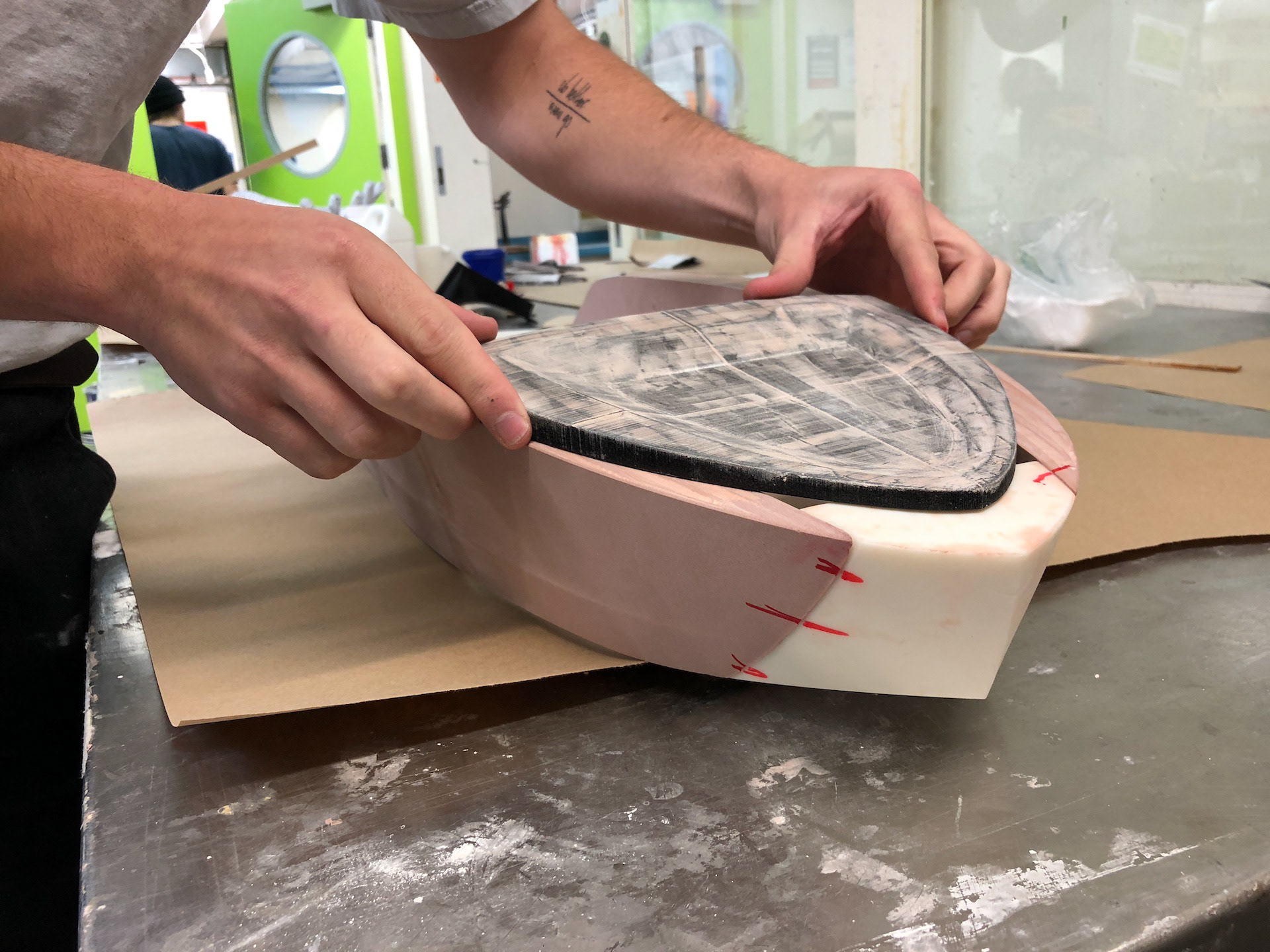 The sides of the hull were milled from Cibatool which was then join by a resin printed bow.