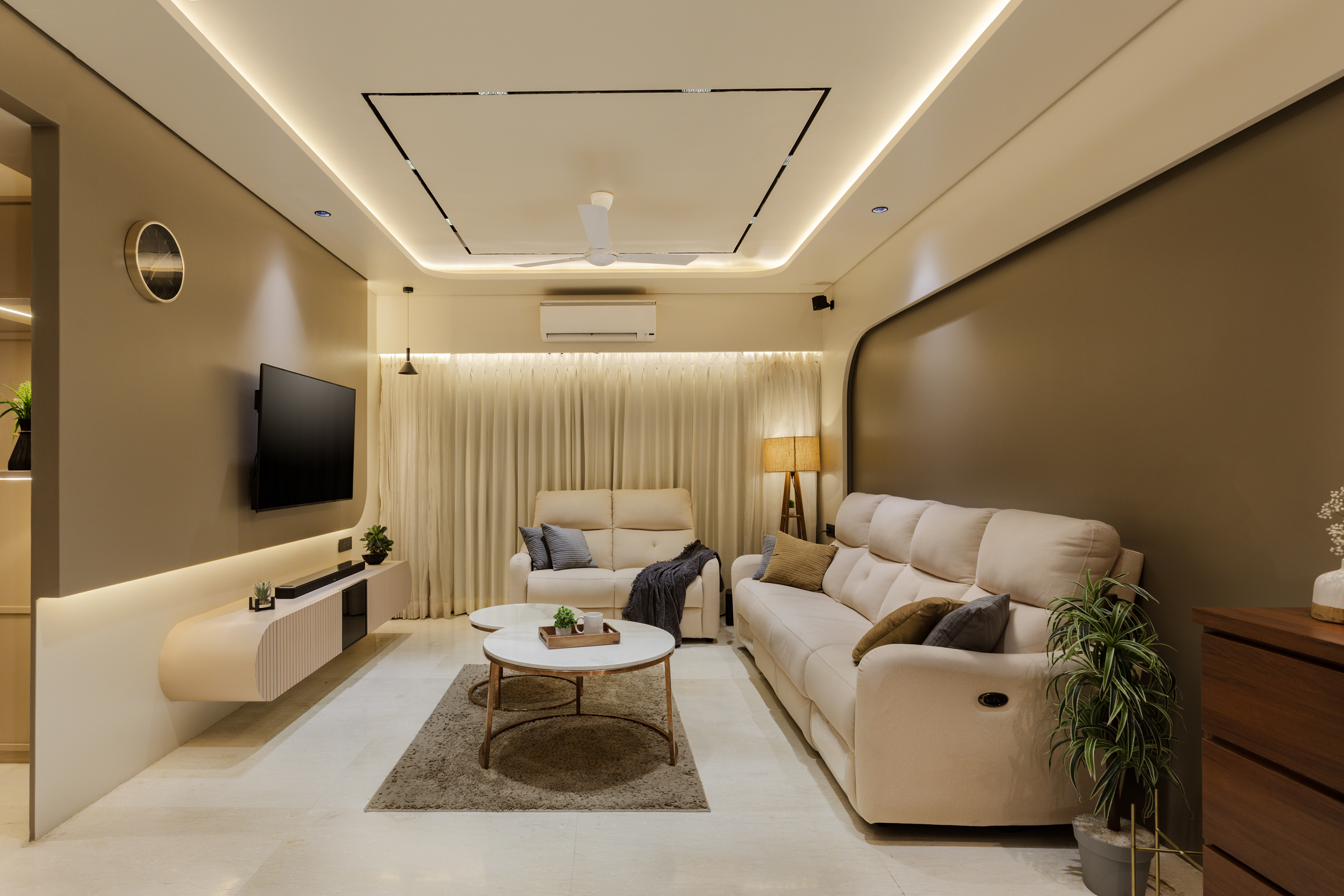 Modern luxury living room interior photographed in Pune