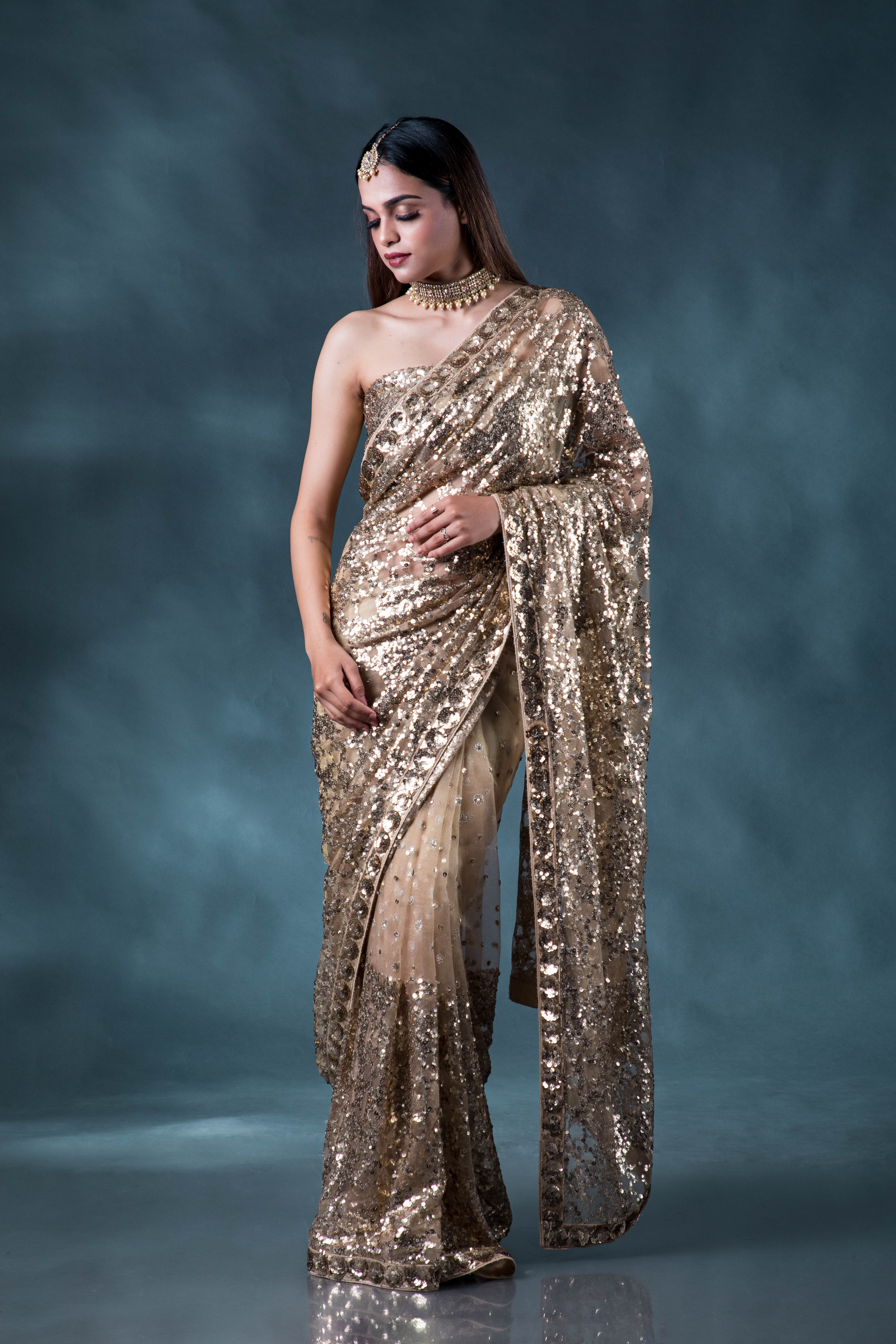 Contemporary ethnic wear-Golden Saree-Fashion-Photography-Pune-Mumbai