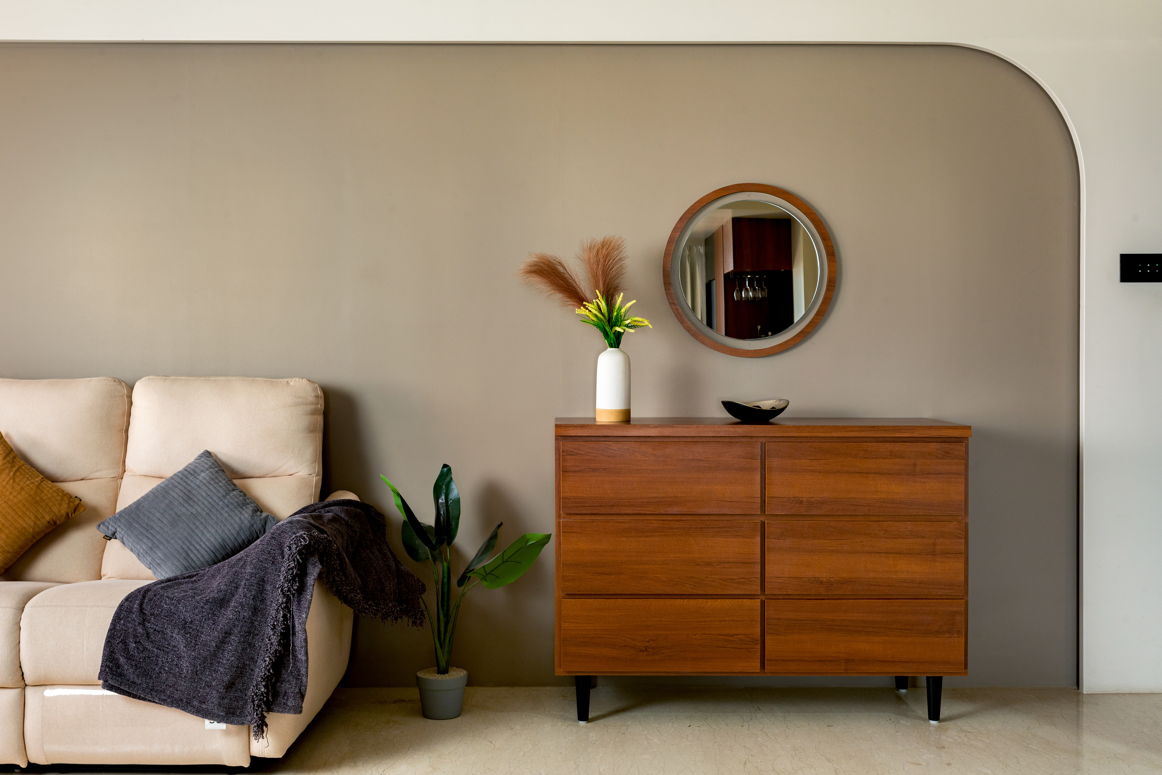 Modern luxury living room interior photographed in Pune