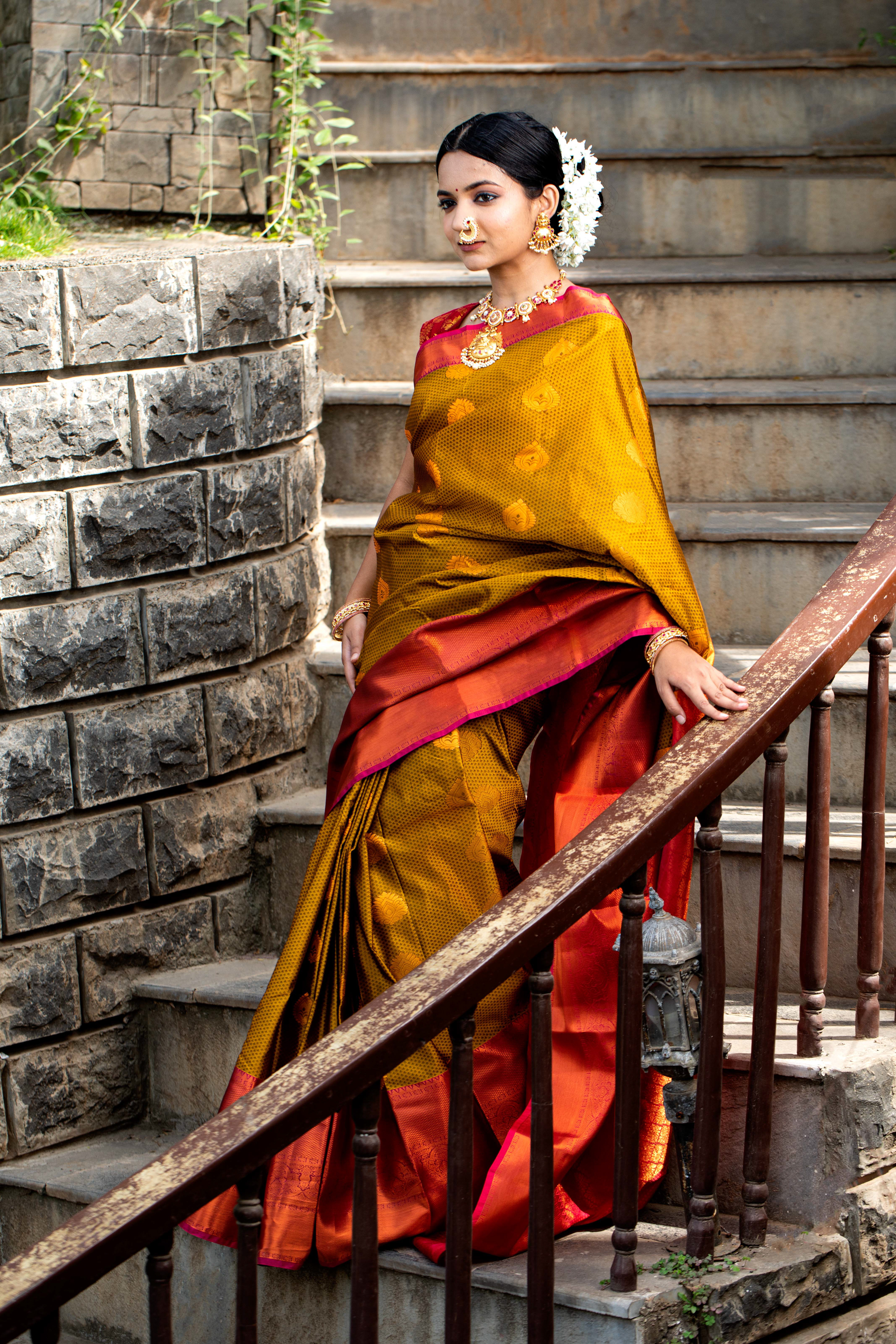 Authentic traditional fashion portrait of a woman in an embroidered silk saree-lighting-Fashion-Photography-Pune-Mumbai