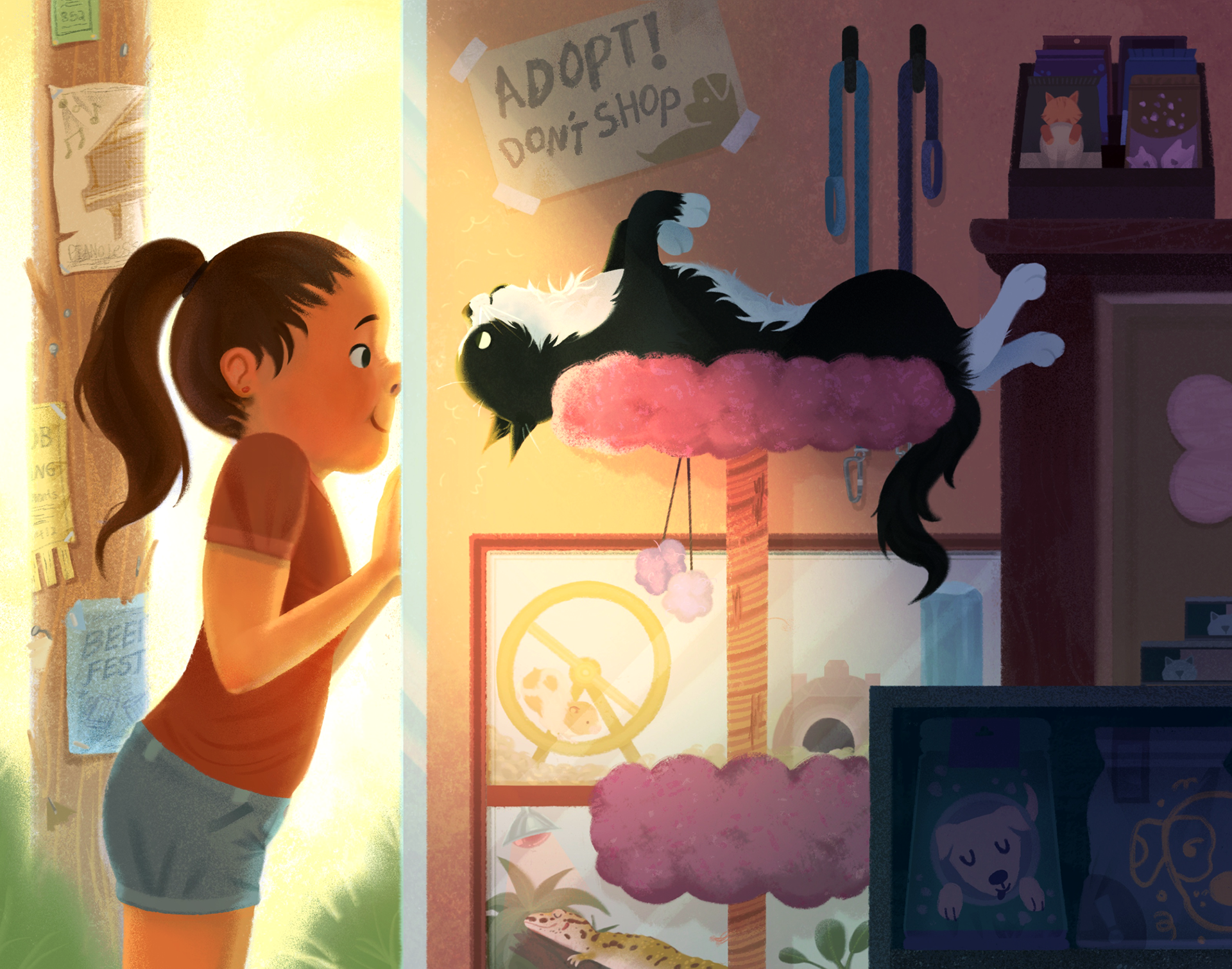 "Cat Meets Girl" Digital Illustration