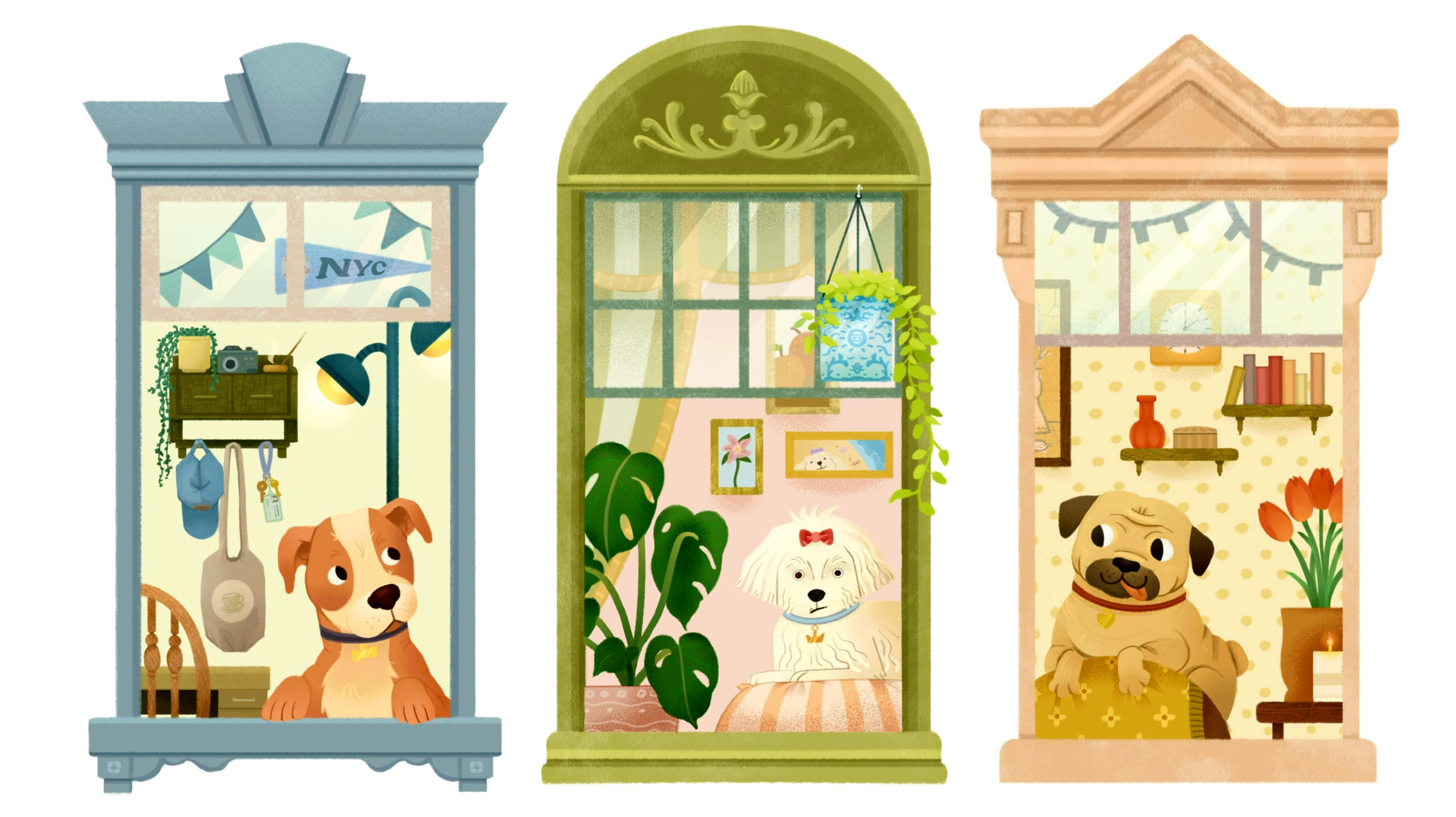 "Apartment Pups" Spot Illustrations