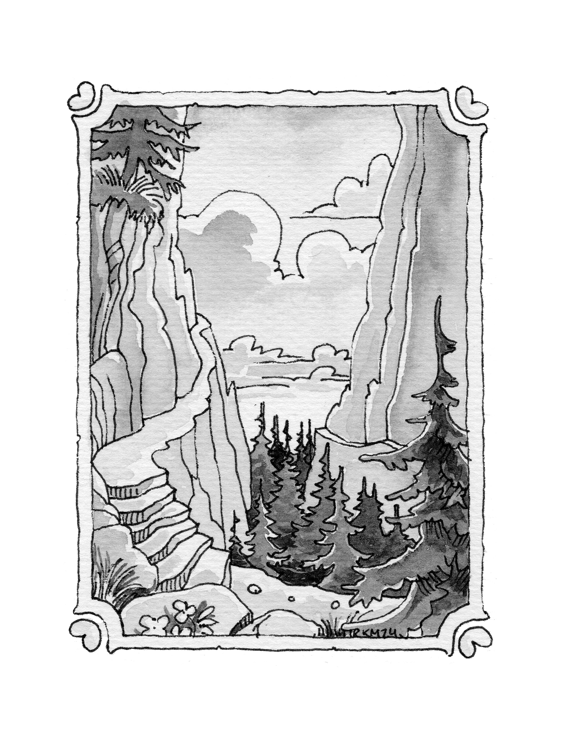 Valravnen, Det blå bjerg 1, (Ink and watercolor)