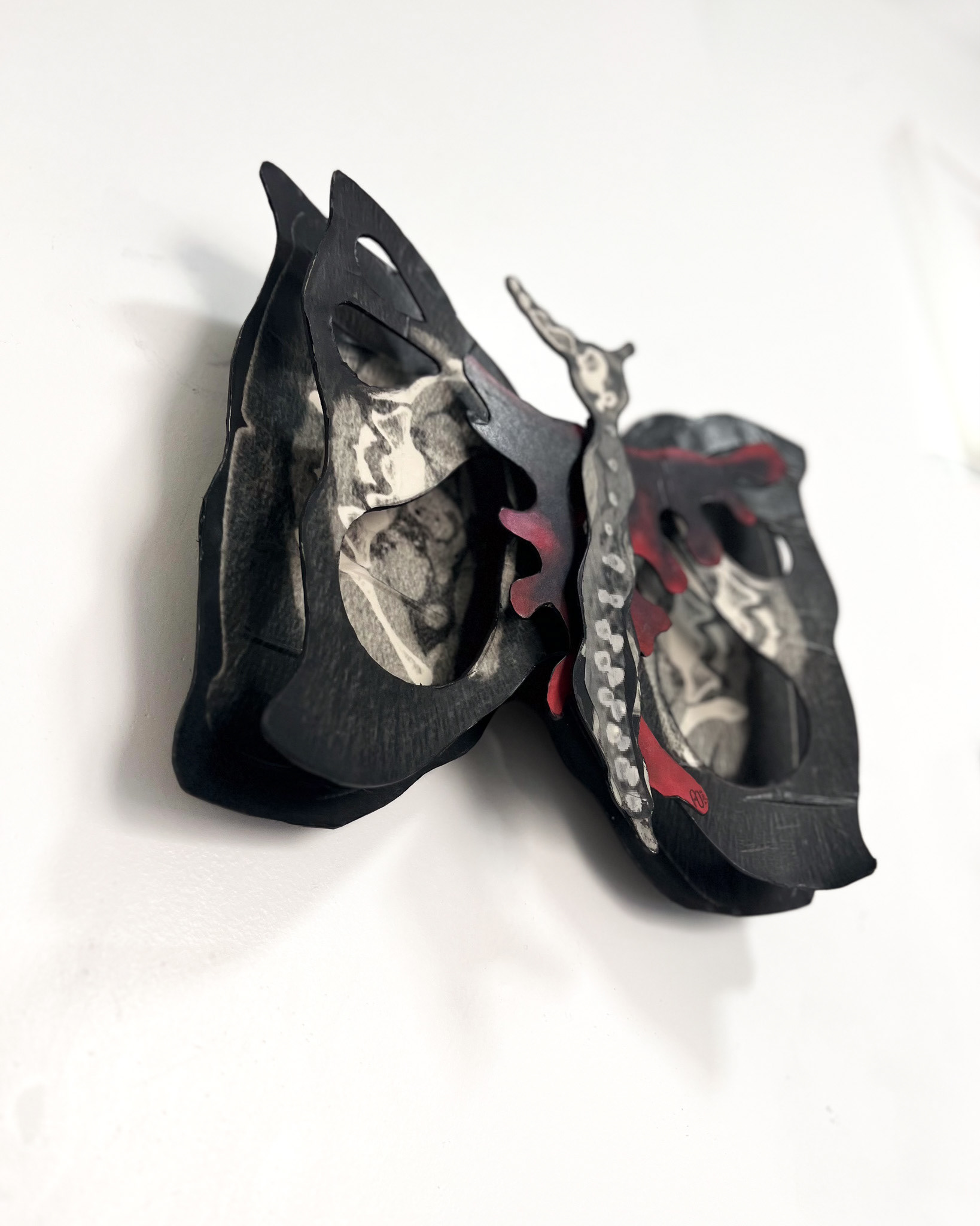 Metamorfosis después del fuego, Ensamble (Albanene sobre papel ilustración y madera), 2026.