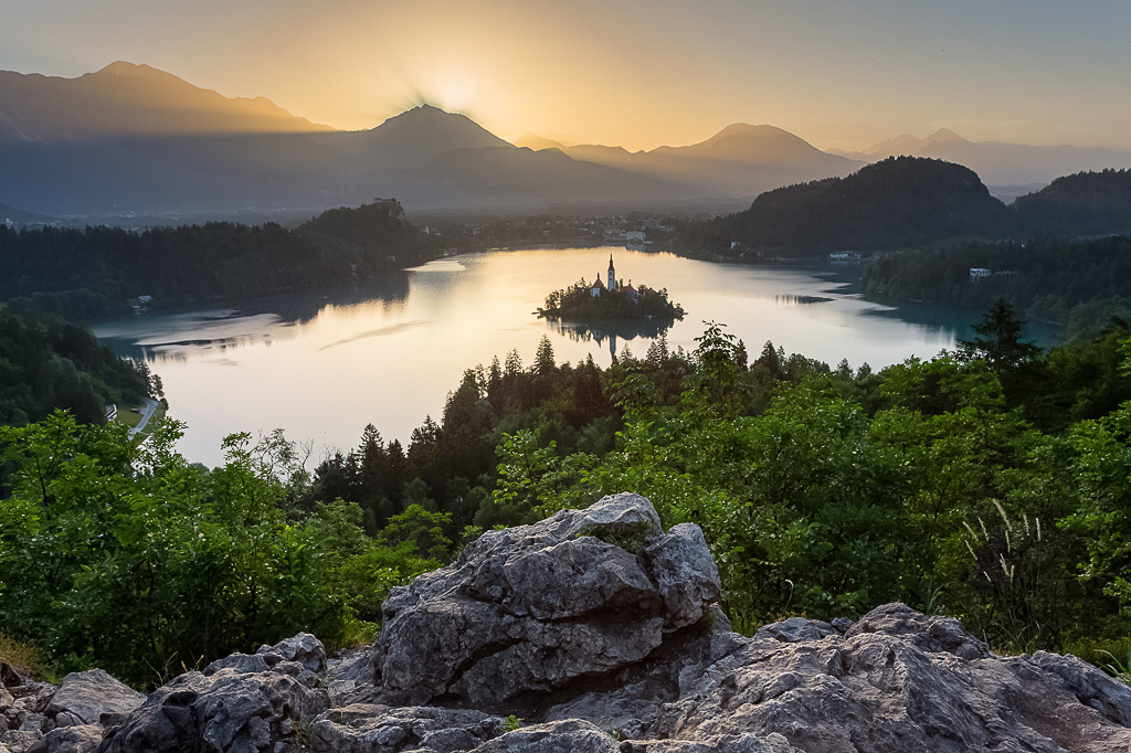 View over Lake Bled at sunrise, Slovenia