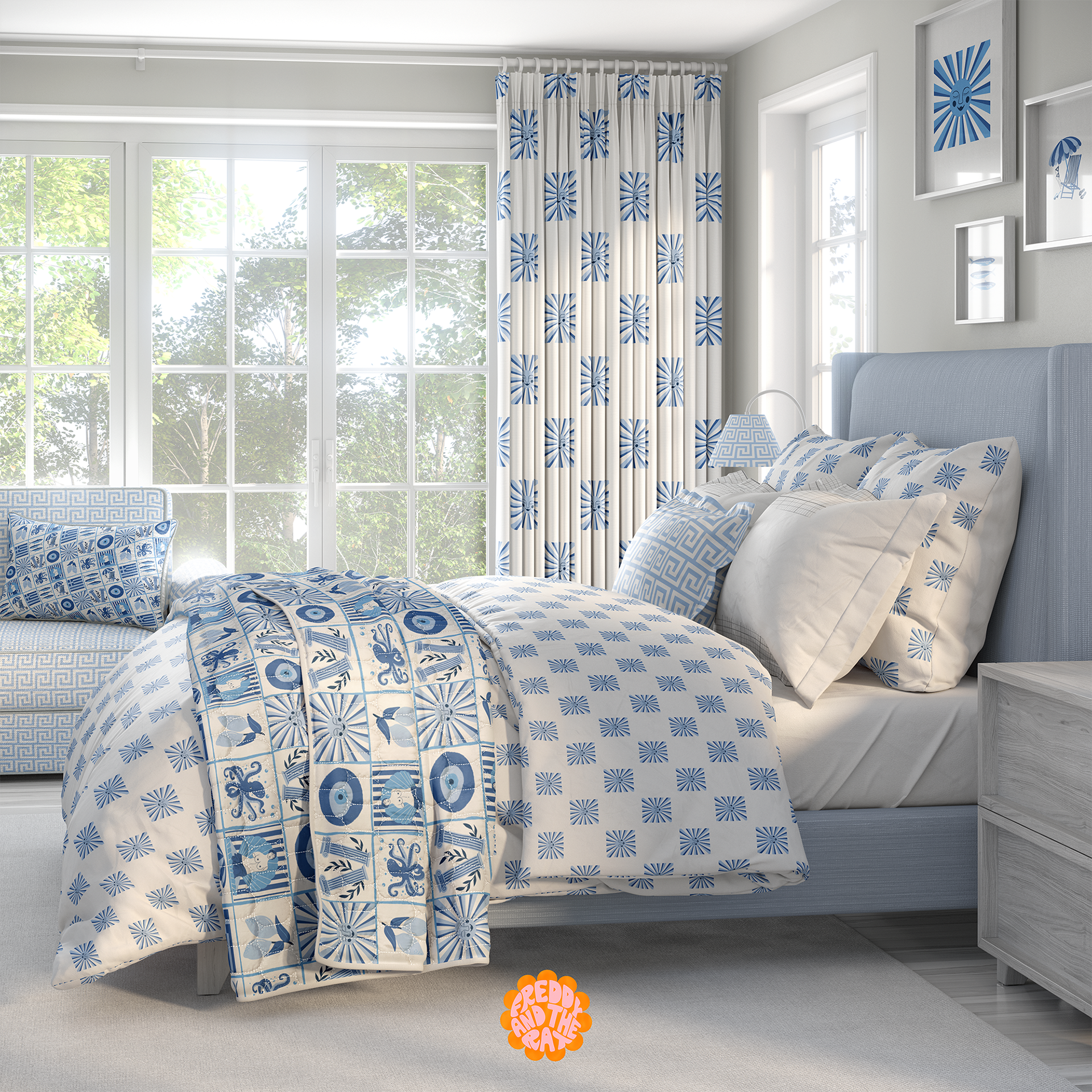 Soft mditerranean blue bedroom decor
