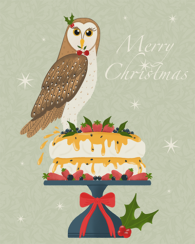 Christmas owl on pavlova