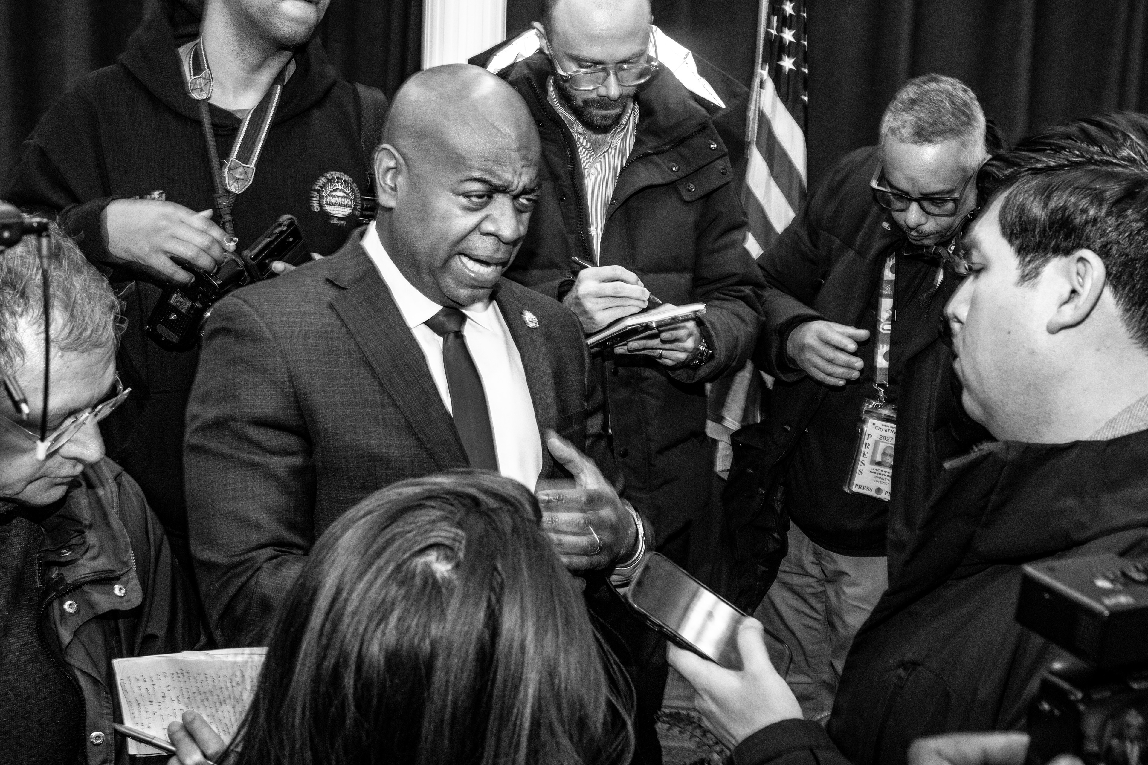Mayor of Newark, Ras J. Baraka speaks to the press after a conference regarding ICE raids in Newark, New Jersey on January 24th, 2025.