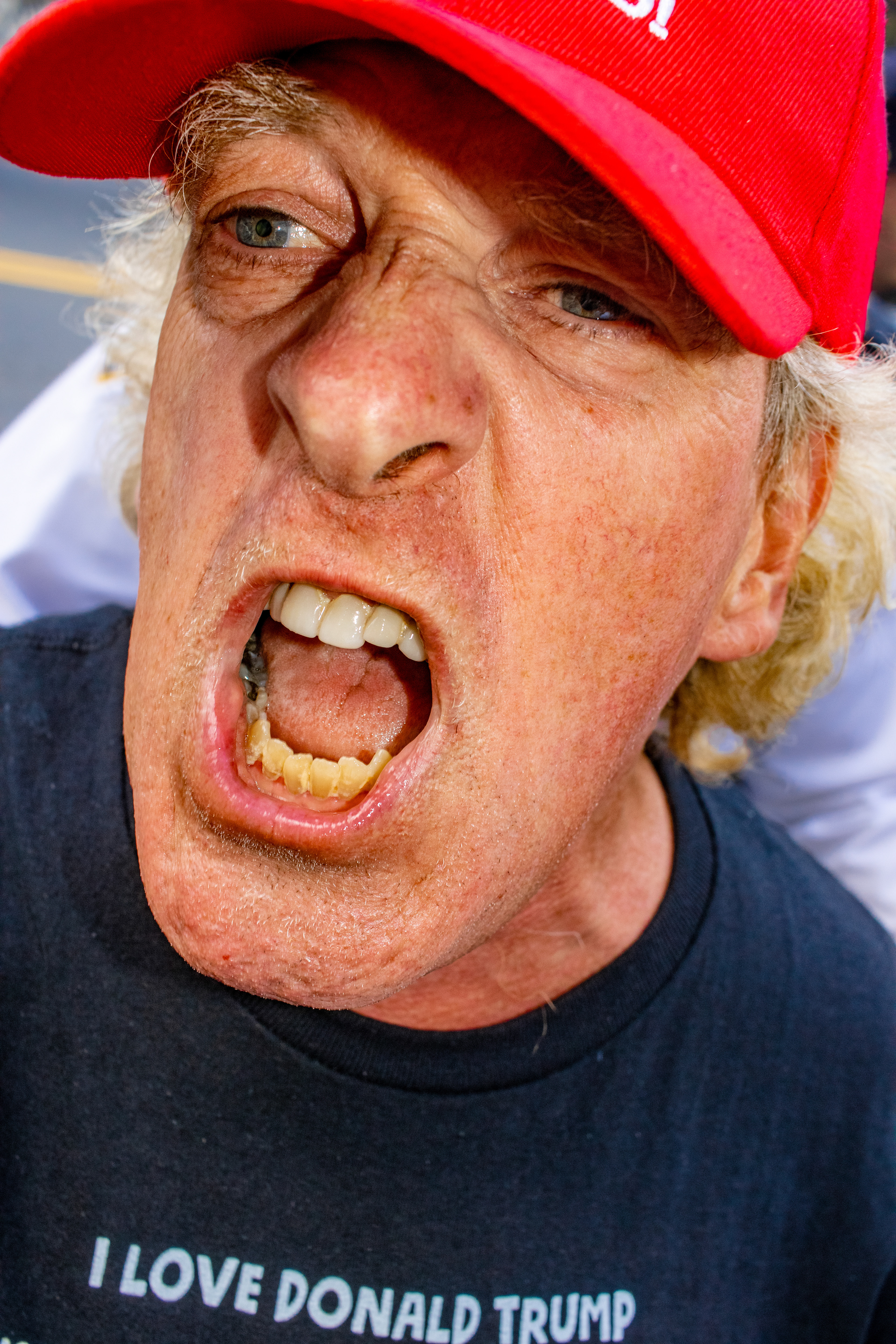 Supporter of Donald J. Trump shouts outside Manhattan Criminal Court in New York, New York on May 30th, 2024. Former President Trump was found guilty of all 34 counts in his Hush money trial.