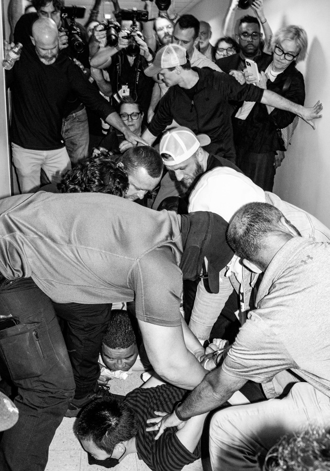 A migrant is detained by ICE after his case is dismissed at an immigration hearing in New York, New York on June 13th, 2025.