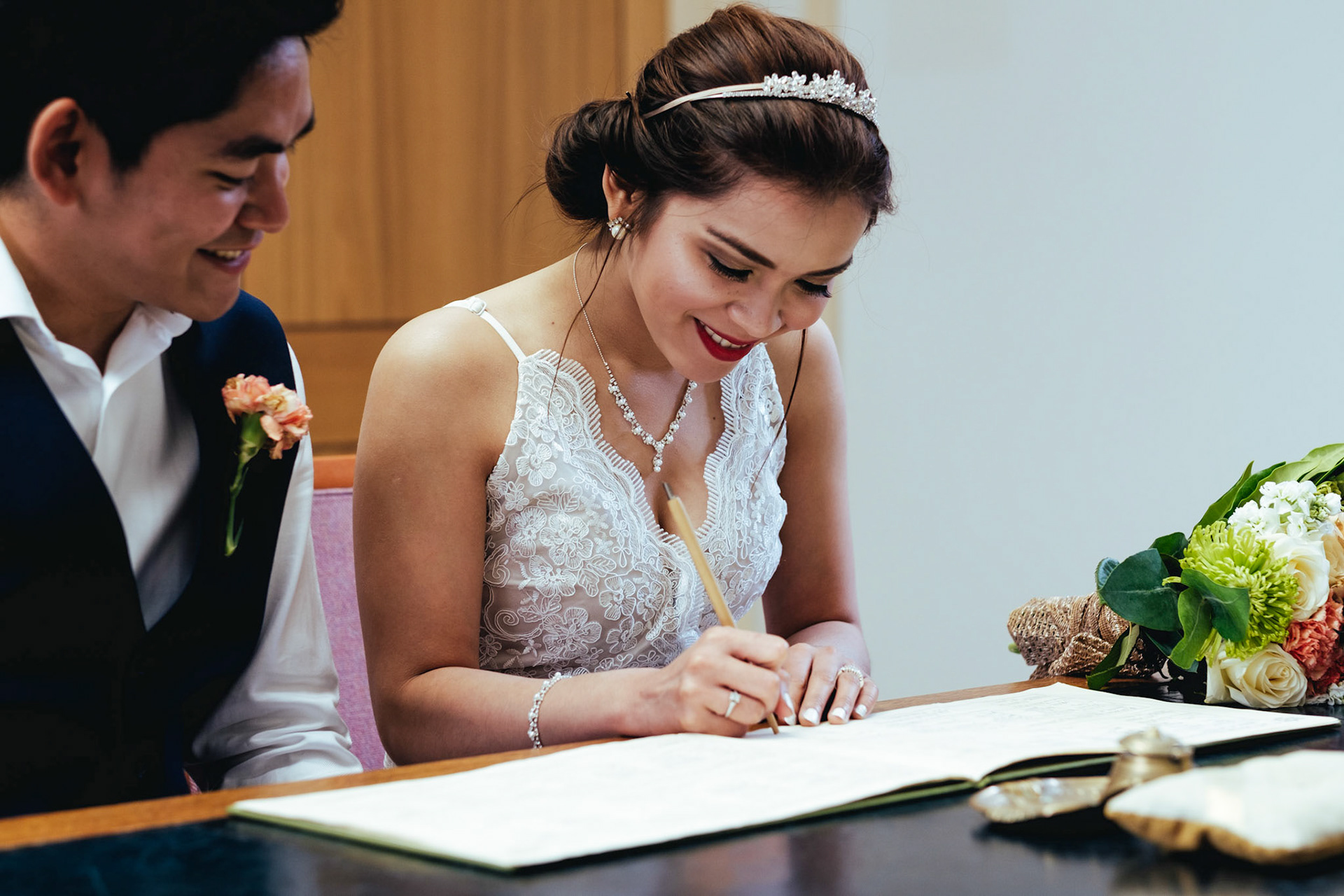 Signing the register in the Statutory Room at Bristol Register Office