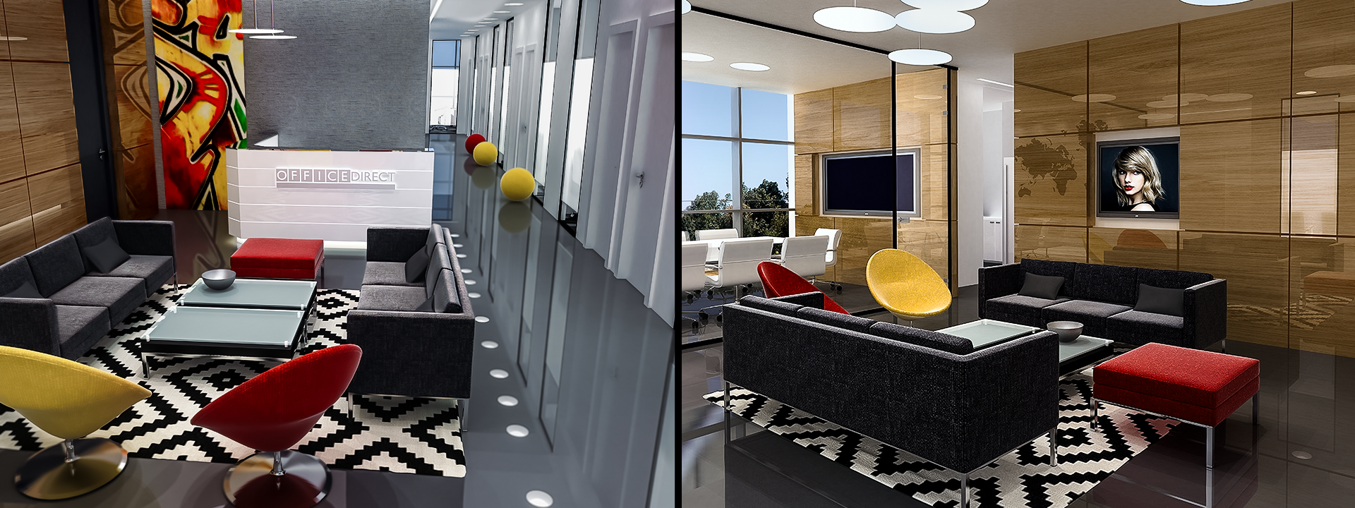 3D visualization for 'Office Direct' involved creating multiple views to support interior design decisions (materials, colors, and items), expedite project progress, and streamline decision-making. Hence, the project format was adjusted for this rather than marketing.