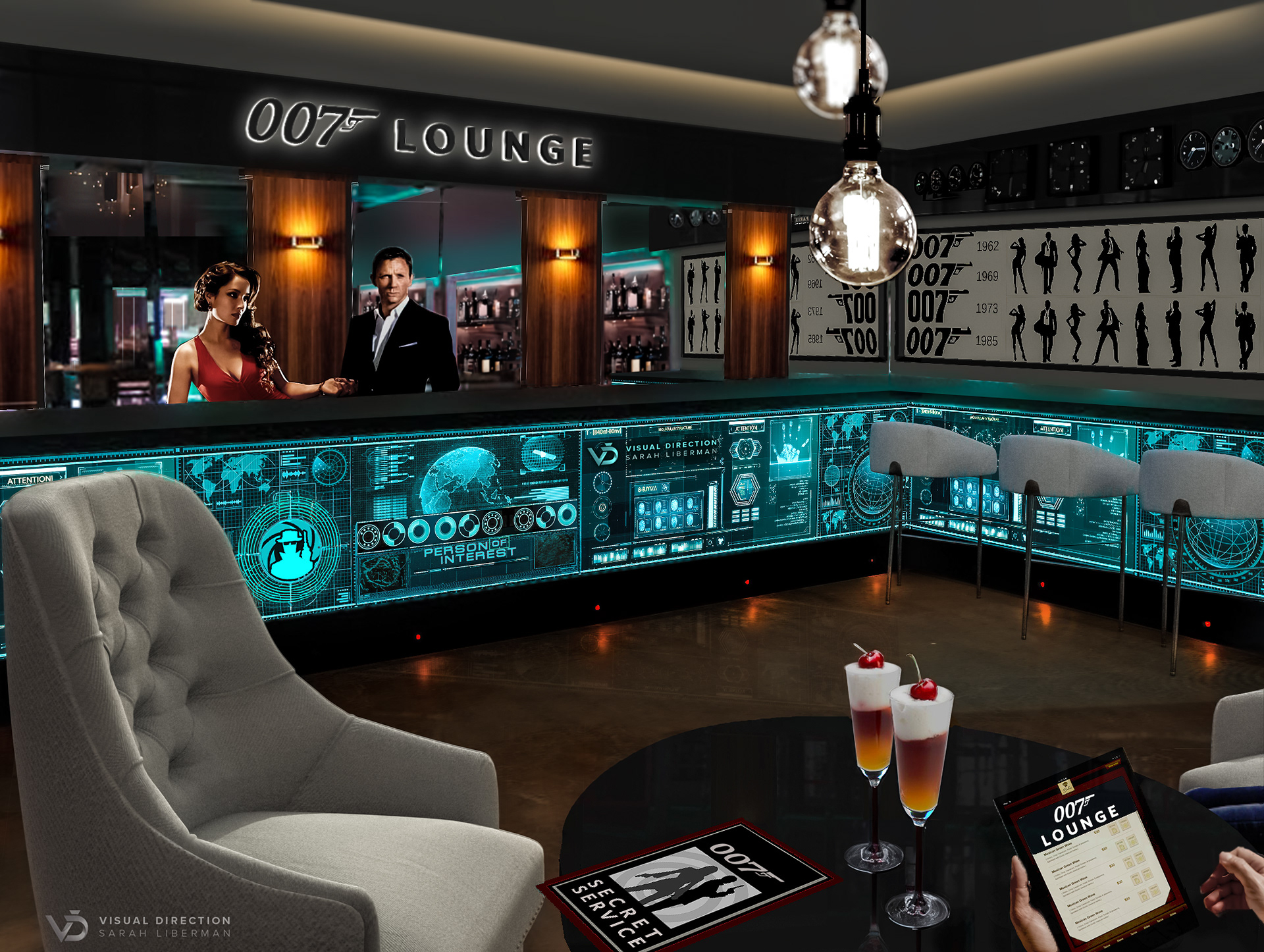Conceptual design & 3D-2D composite of a "secret agent lounge" by the museum.