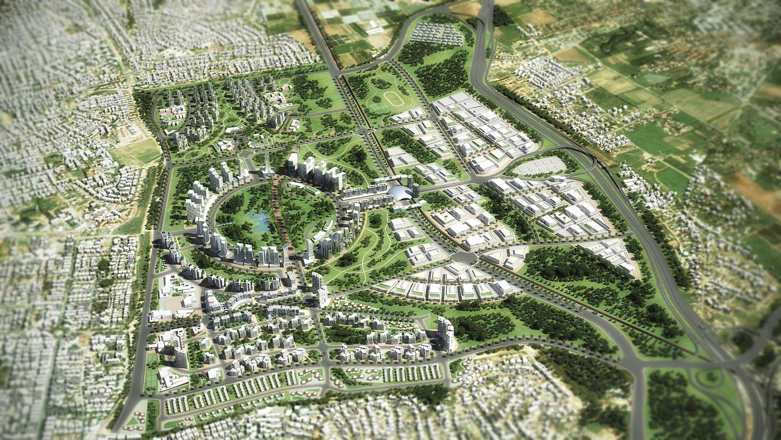 Large scale 3D model & composite for city planning promotion project 'Kidmat Hasharon'. Visualizations and video, produced by me.