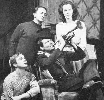 Don playing cornet in "The Beautiful People," a play by William Saroyan that ran on Broadway in 1935.