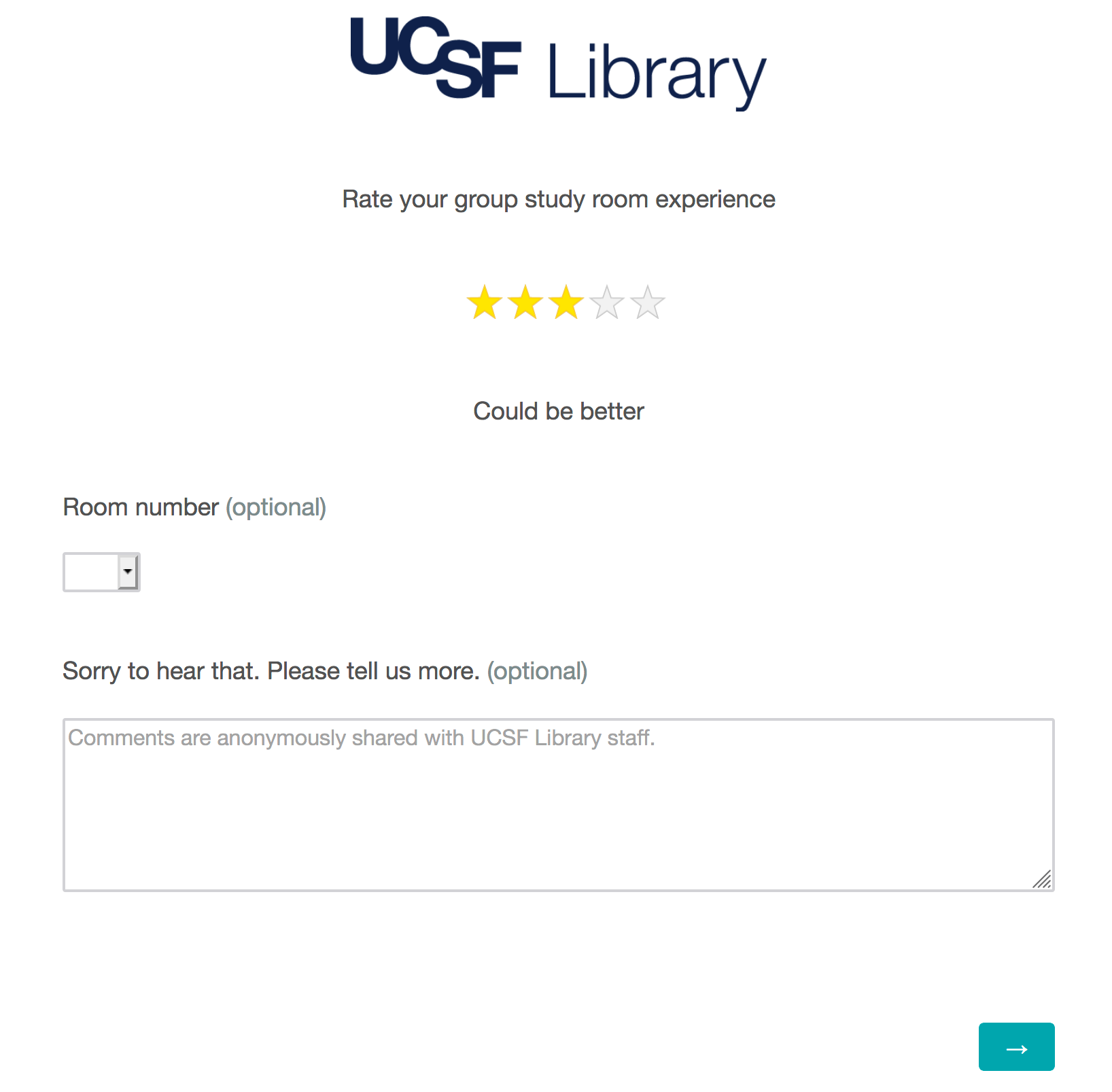 Snapshot of survye designed for a quick response from room users