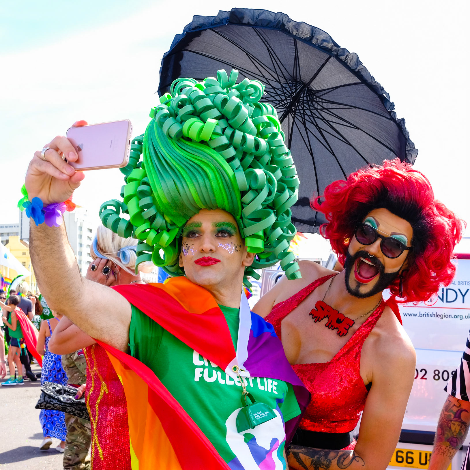 Brighton Pride Parade on Saturday 4 August 2018 held on Streets , Brighton. Pictured: Drag artists take a selfie before the parade