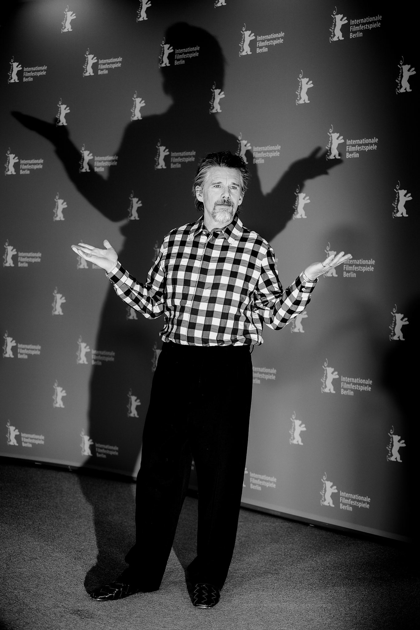 Ethan Hawke seen at the Photocall for Blue Moon during Berlinale (Berlin Film Festival) at Grand Hyatt Berlin, Berlin, , Germany on 18 February 2025. Editors Note: Image converted to monochromePicture Credit: Julie Edwards/Avalon.