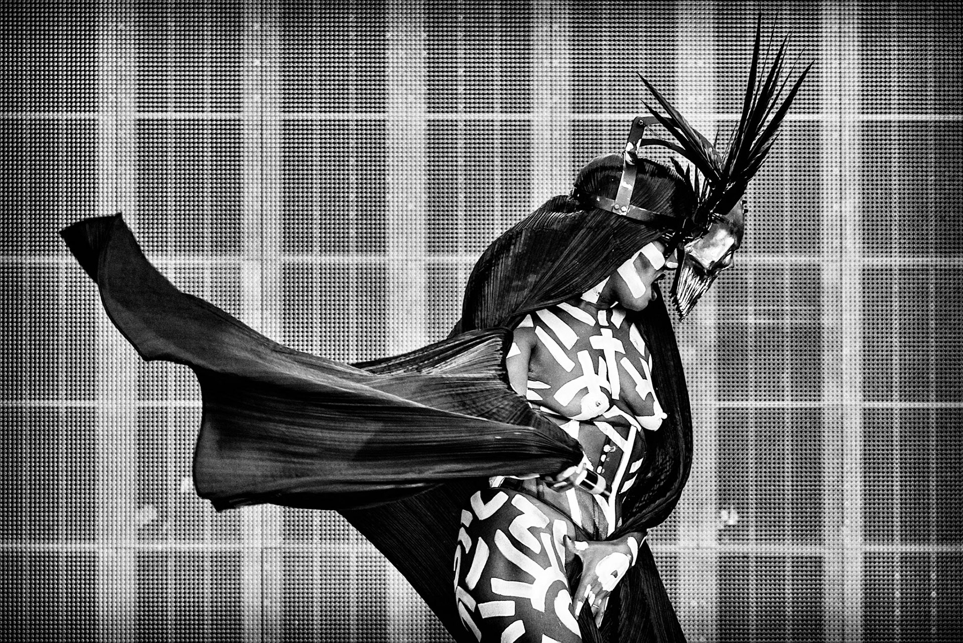 Grace Jones plays British Summertime Hyde Park 2015 on 21/06/2015 at Hyde Park, London. Persons pictured: Grace Jones. Picture by Julie Edwards. Editors note: This image has been converted to monochrome.