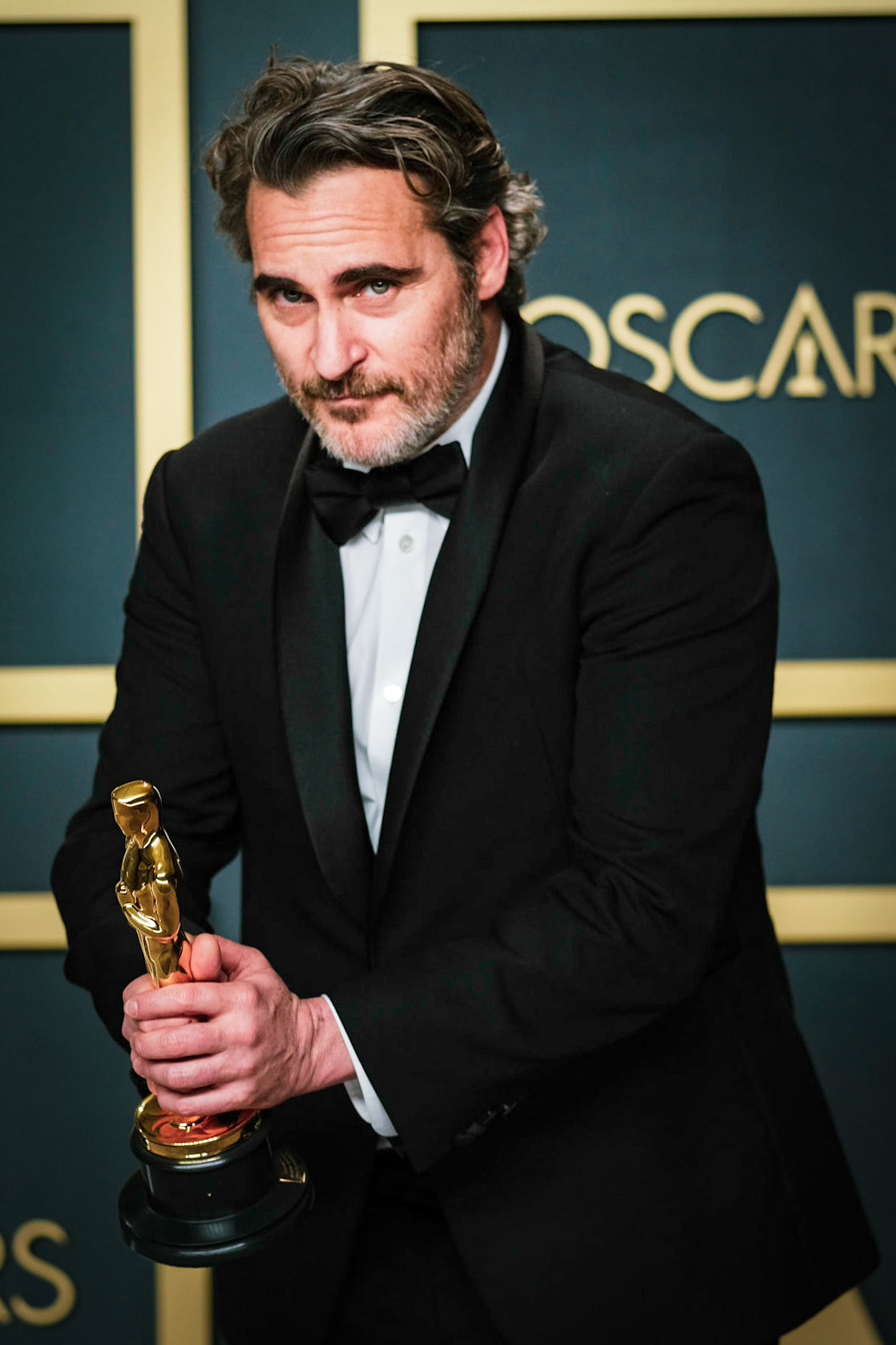 Joaquin Phoenix poses with the Oscar for Actor In A Leading Role in the film Joker during the the 92Nd Academy Awards, 2020 on Sunday 9 February 2020 at Dolby Theatre at the Hollywood &amp; Highland Center, Hollywood. . Picture by Julie Edwards/LFI/Avalon. All usages must be credited Julie Edwards/LFI/Avalon.