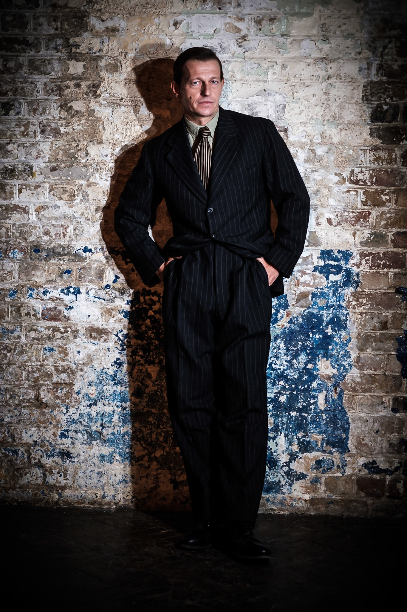 Leo Gregory as Billy Hill on the set of Once Up On A Time In London shot on 12/04/2017 at MC Motors, London. Picture by Julie Edwards