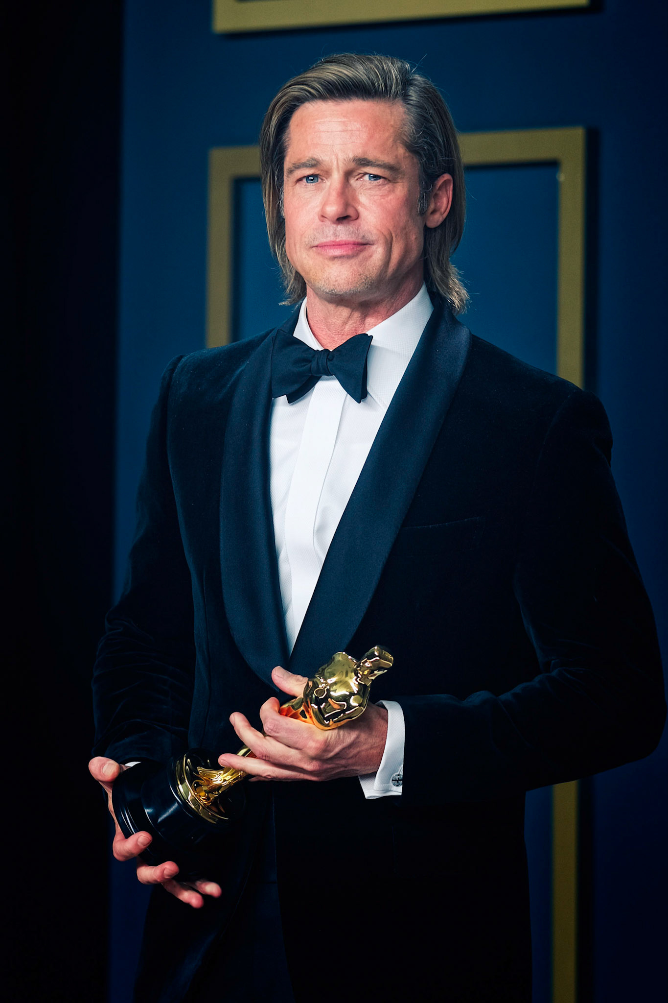 Dolby Theatre at the Hollywood &amp; Highland Center, Hollywood, UK. 9 February 2020.  Brad Pitt poses with the Oscar for Actor In A Supporting Role in the film Once Upon A Time...In Hollywood during the the 92nd Academy Awards, 2020 . Picture by Julie Edwards.