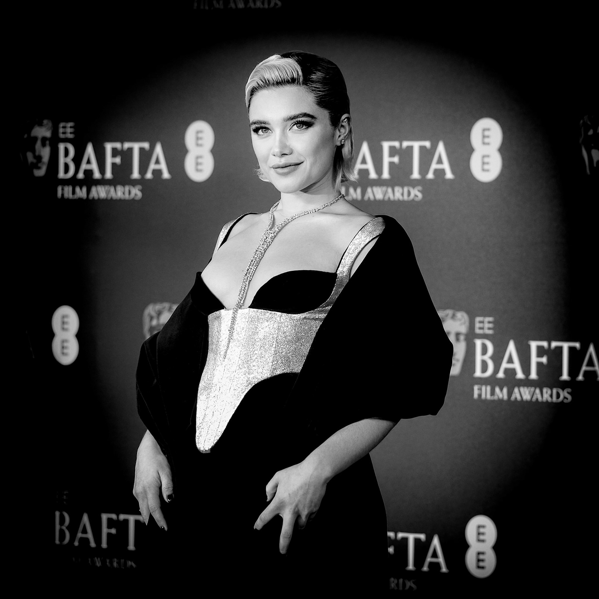 Florence Pugh arriving at the 2024 EE BAFTA Film Awards on Sunday 18 February 2024 at Royal Festival Hall, London. . Picture by Julie Edwards/LFI/Avalon. All usages must be credited Julie Edwards/LFI/Avalon.