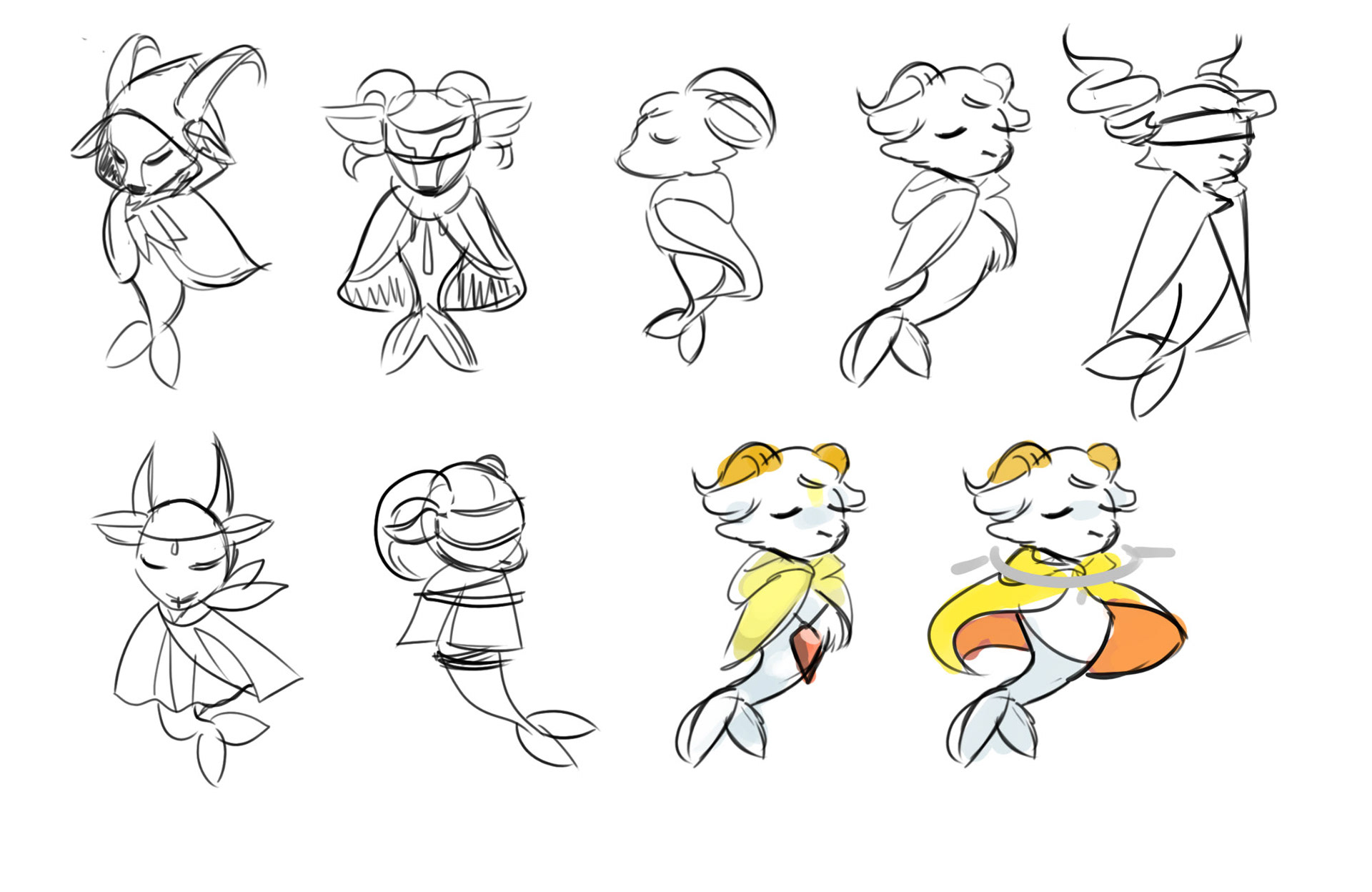 Main character concept sketches