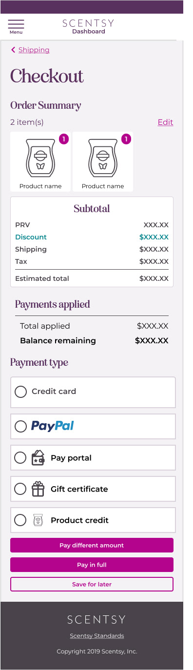 Scentsy Workstation checkout - payment - mobile