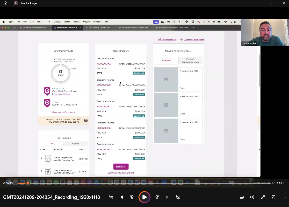 User testing video feedback screen grab
