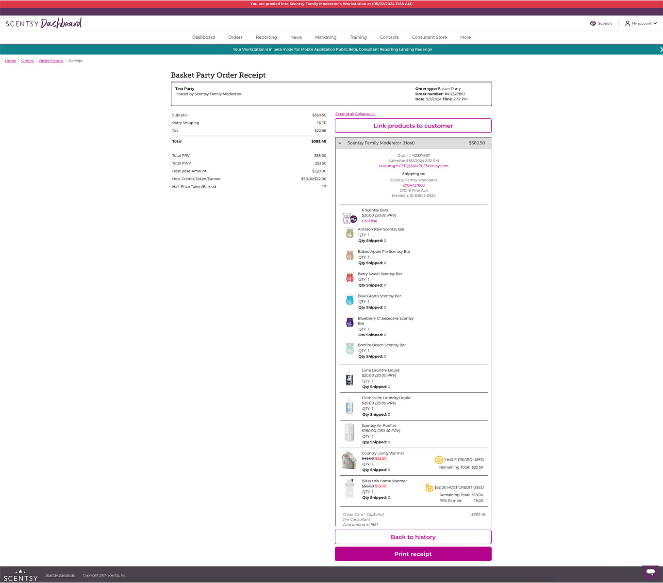 Scentsy Workstation Order receipt - desktop