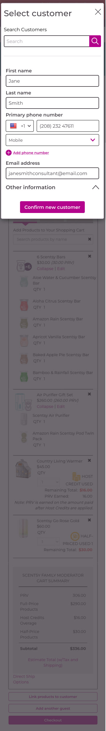 Scentsy Workstation - Adding new customer with form filled out - mobile
