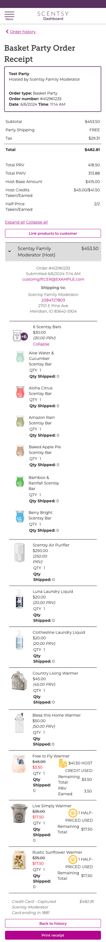 Scentsy Workstation order receipt - mobile