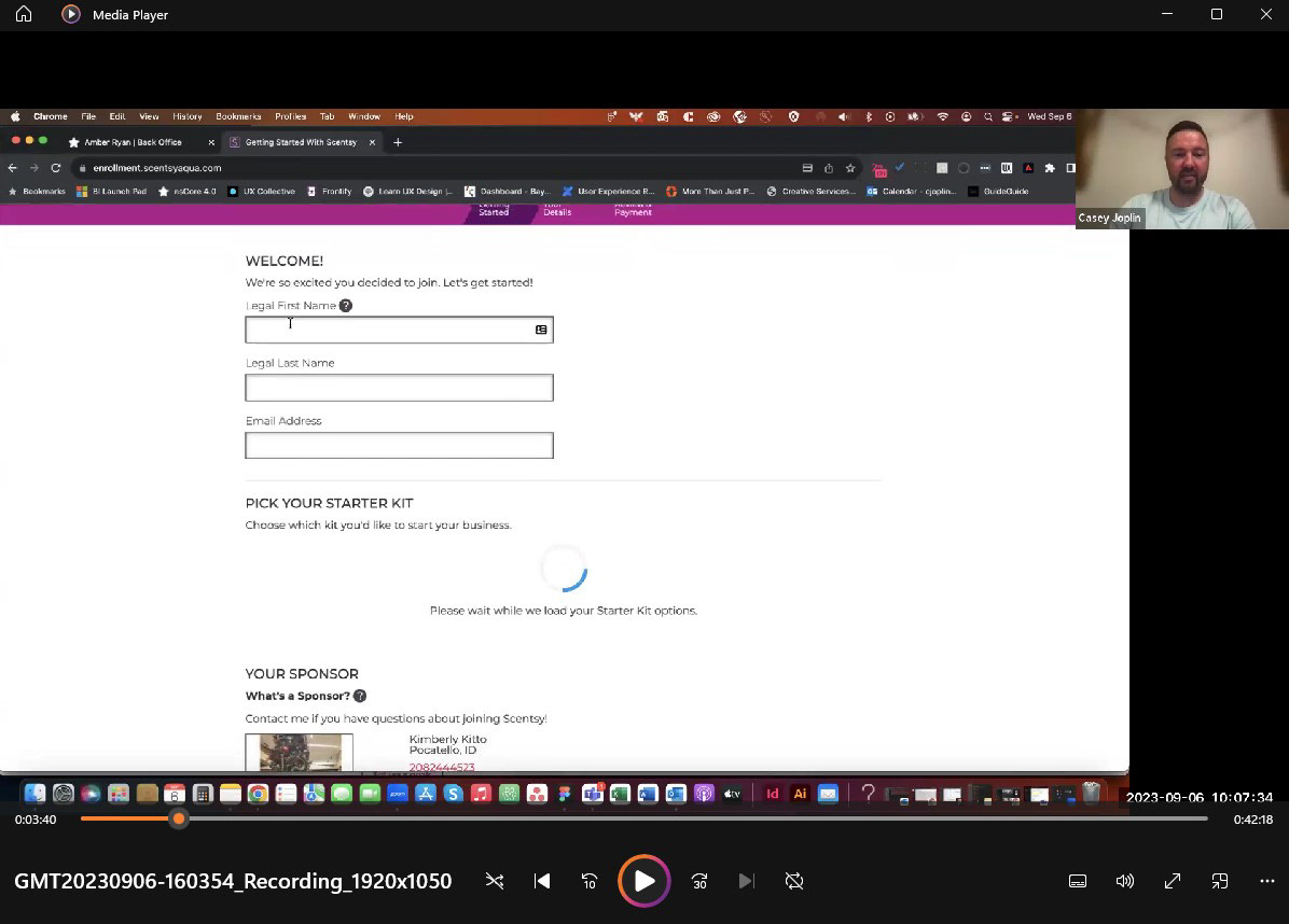 Scentsy enrollment user testing video screen grab