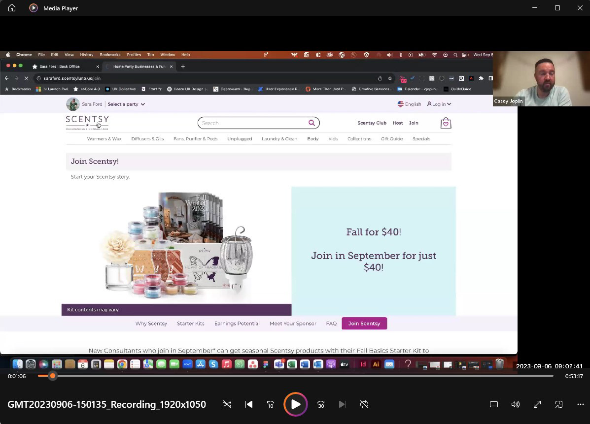 Scentsy enrollment user testing video screen grab