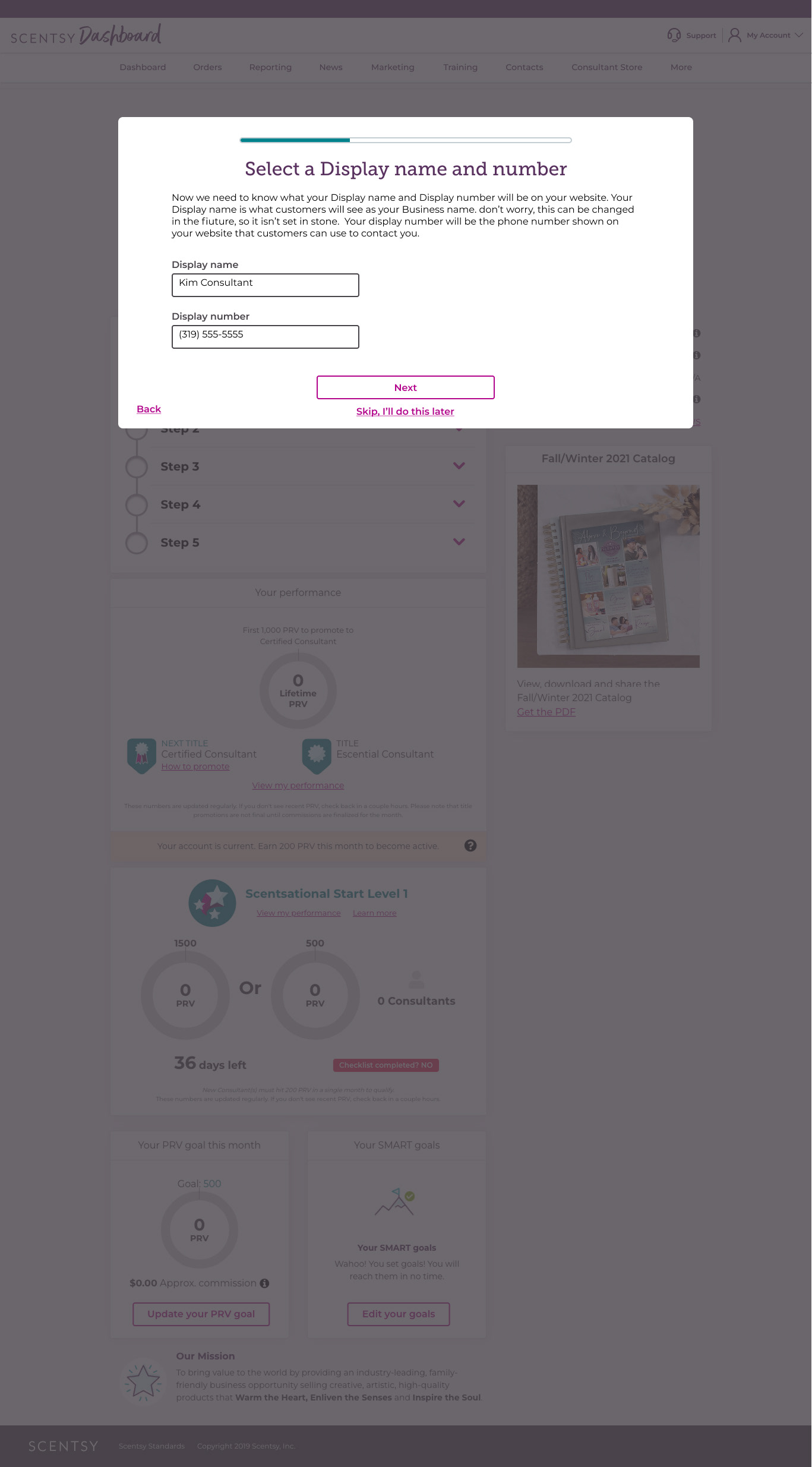 Scentsy new enrollment experience - selecting display name and number