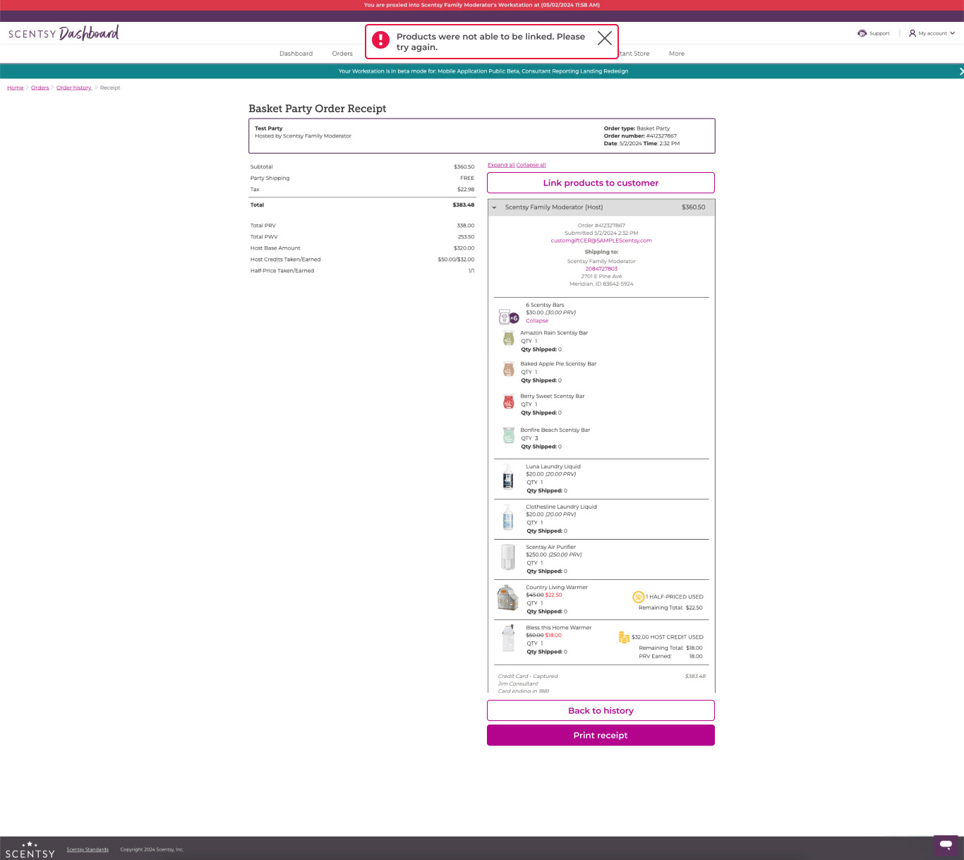 Scentsy Workstation - error state - desktop