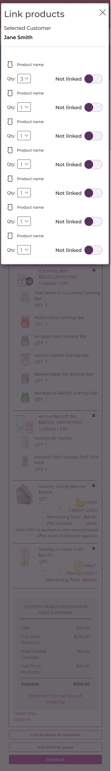 Scentsy Workstation - selecting products to link - mobile