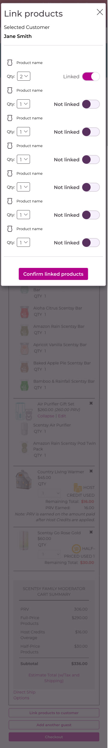 Scentsy Workstation - showing linked products, unconfirmed - mobile