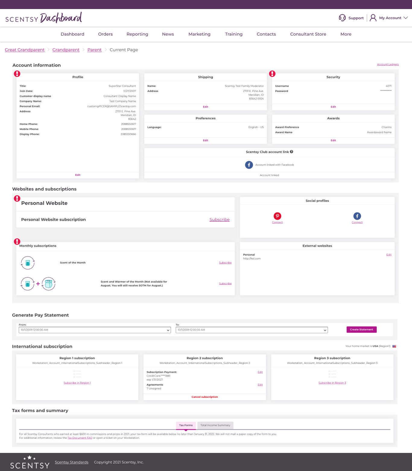 Scentsy enrollment experience - profile completion notifications - account page