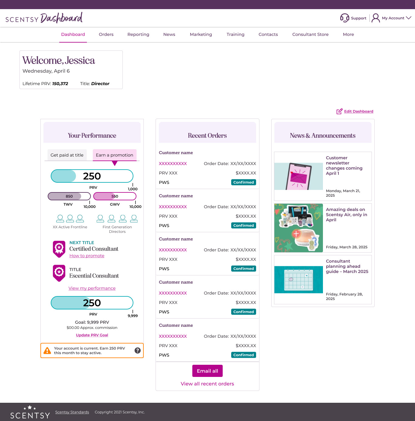 Default view of the New Consultant Dashboard on login